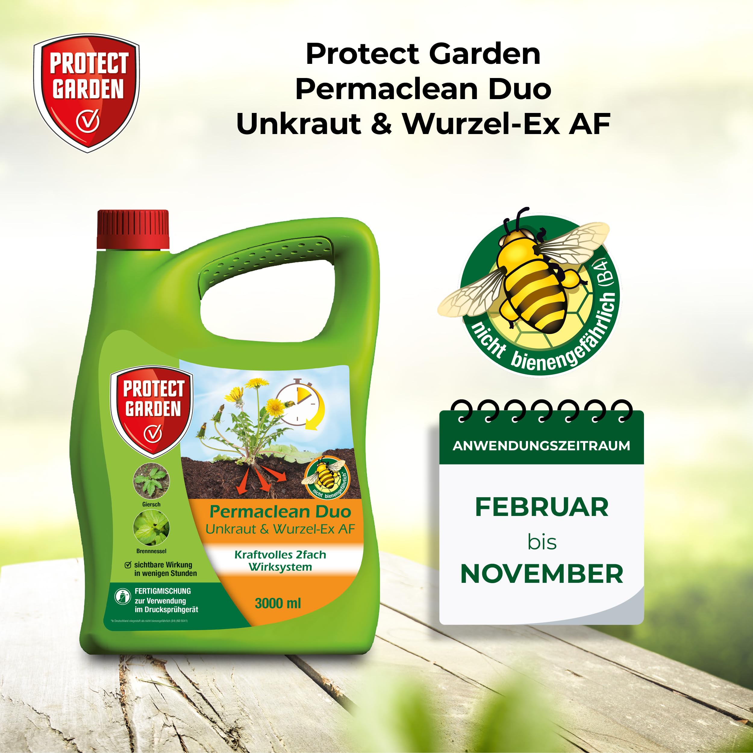 PROTECT GARDEN Permaclean Duo Unkraut & Wurzel Ex AF, anwendungsfertiger Unkrautvernichter mit Zweifachwirkung gegen Unkräuter und Ungräser, 3 Liter