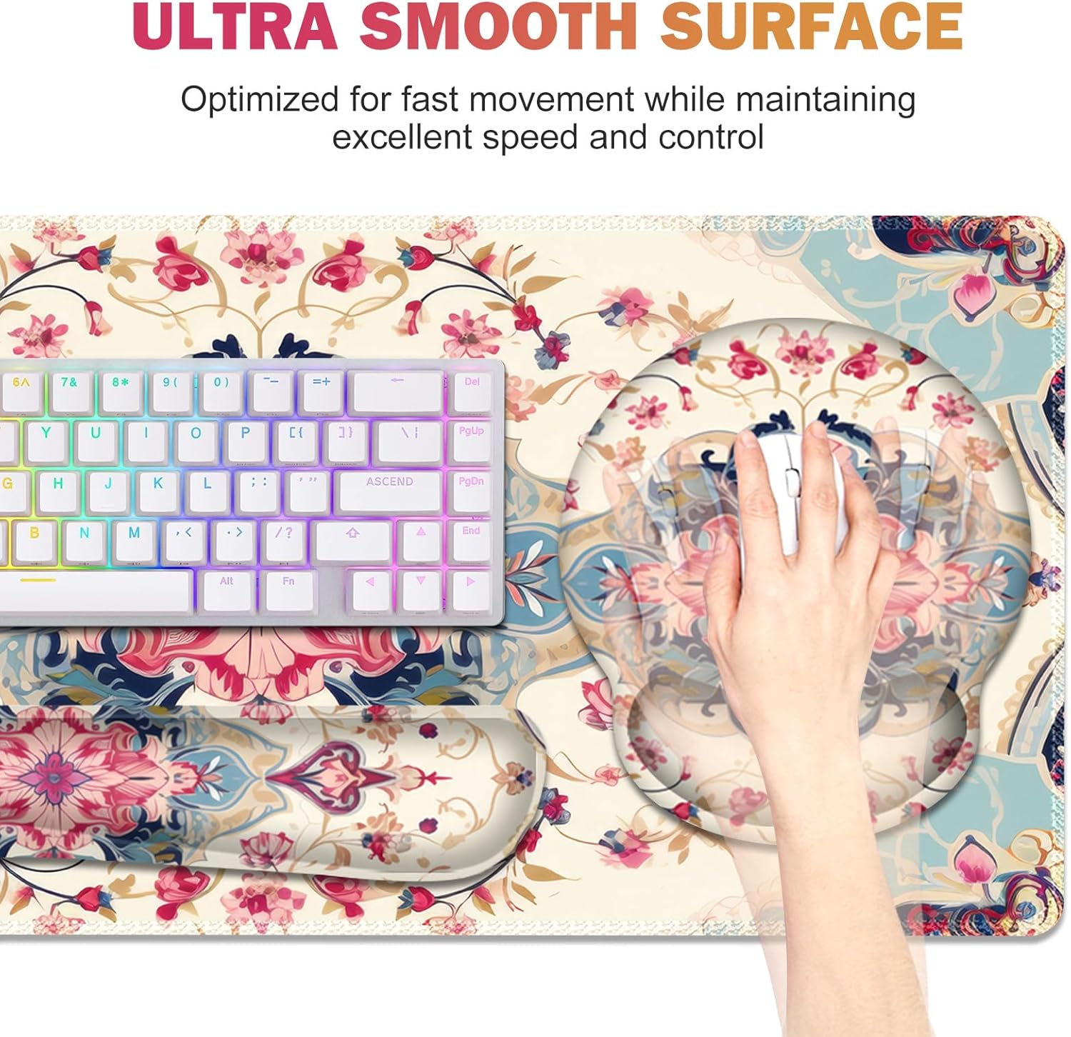 Gaming Mouse Pad, Large Desk Mat, Cute Desk Pad Protector, 4in1 XXL Mousepad + Keyboard Wrist Rest+Mouse Wrist Rest+Coaster Set with Ergonomic Desk Pad for Home Office Computer, Retro Style Pattern - Image 2