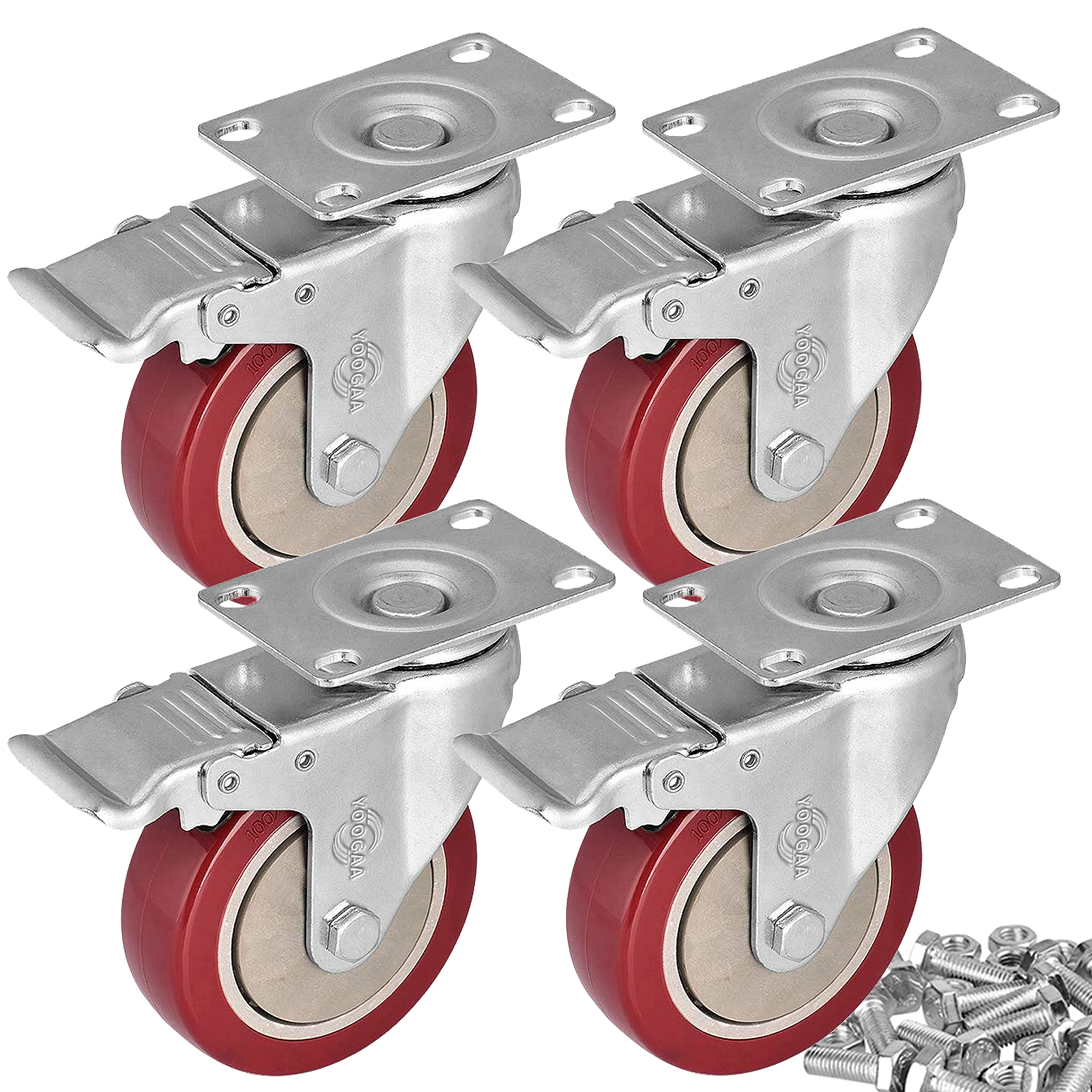 5 inch Swivel Caster Wheels with Dual Locking Heavy Duty Castors Set of 4 Silent Rolling Top Plate Casters for Table, Trailer, Saw Table, Stage