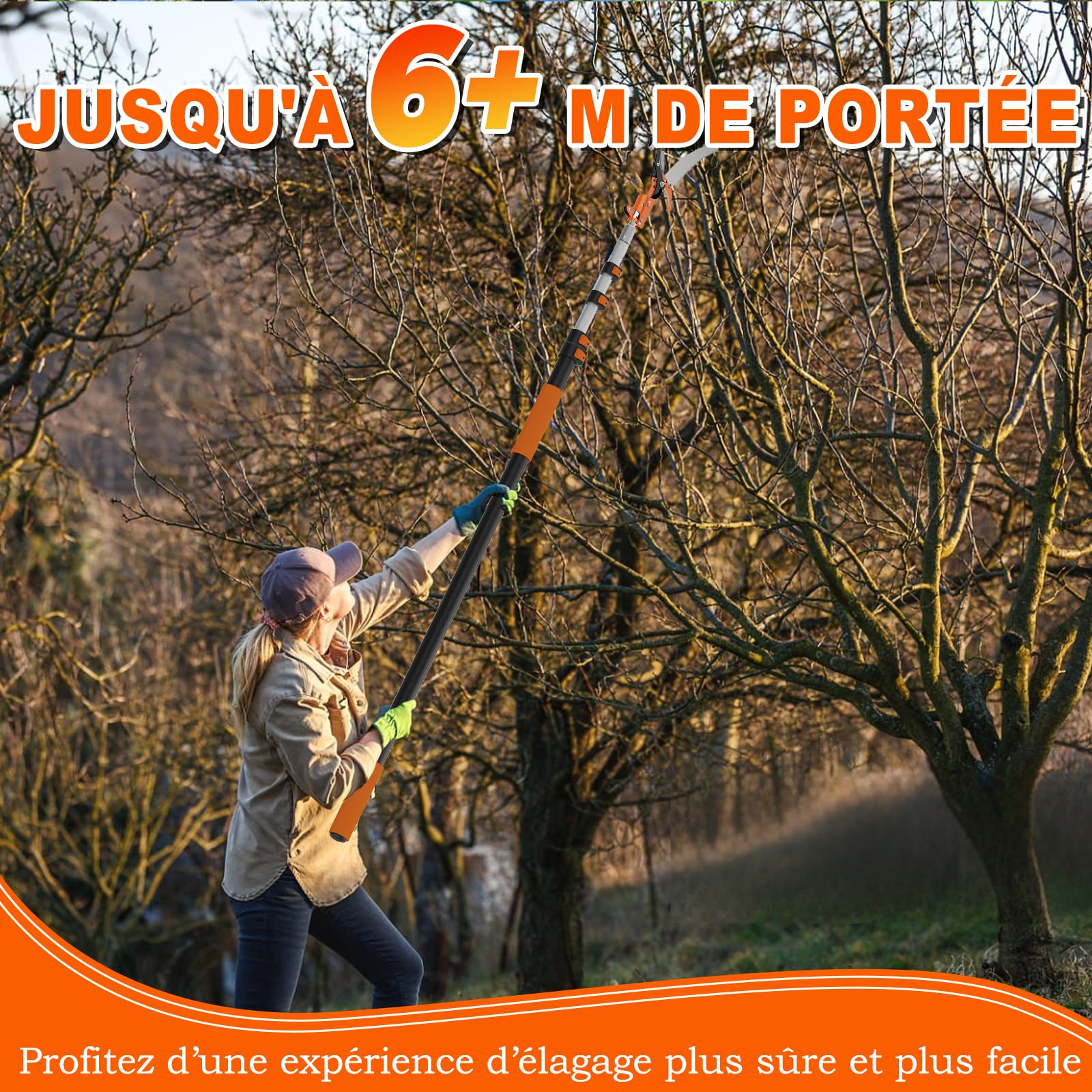 SISUPASSIE Scie à Perche Télescopique 6m avec Hampe Extensible de 1,5 à 6m, Ébrancheur Manuel pour Jardin, Cour et Terrasse