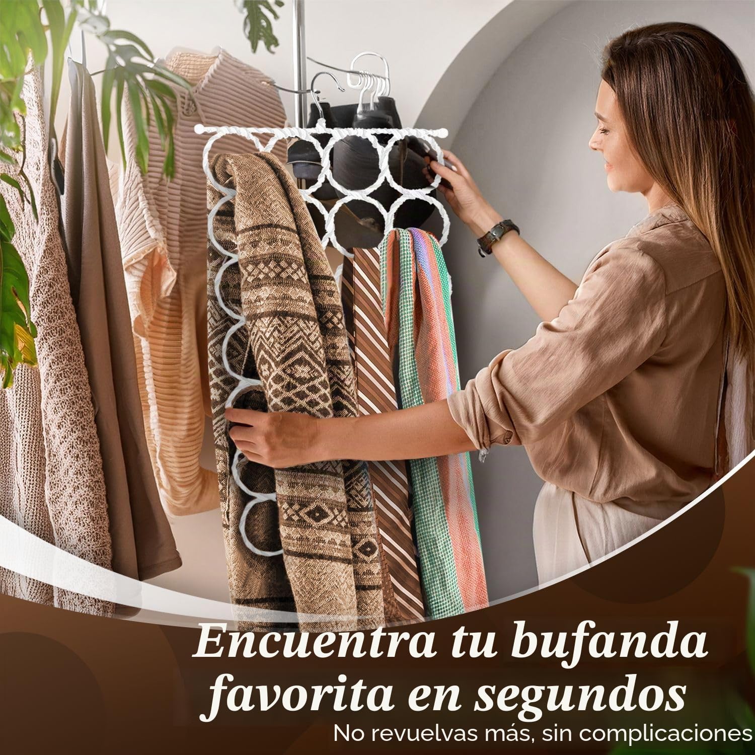 Flexzion Colgador para Bufandas Percha para Corbatas Organizador para Pañuelos 28 círculos Multifucional Organización del Armario y Habitación, Plegable para Almanecimiento, Blanco