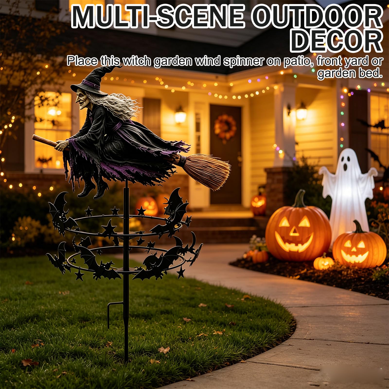 Halloween Gartenstecker Metall Hexe, Windspinner Garten Deko mit Dreh Effekt, Outdoor Gartendekoration für Rasen Terrasse Balkon, Herbst Dekoration und Halloween Party Zubehör，3