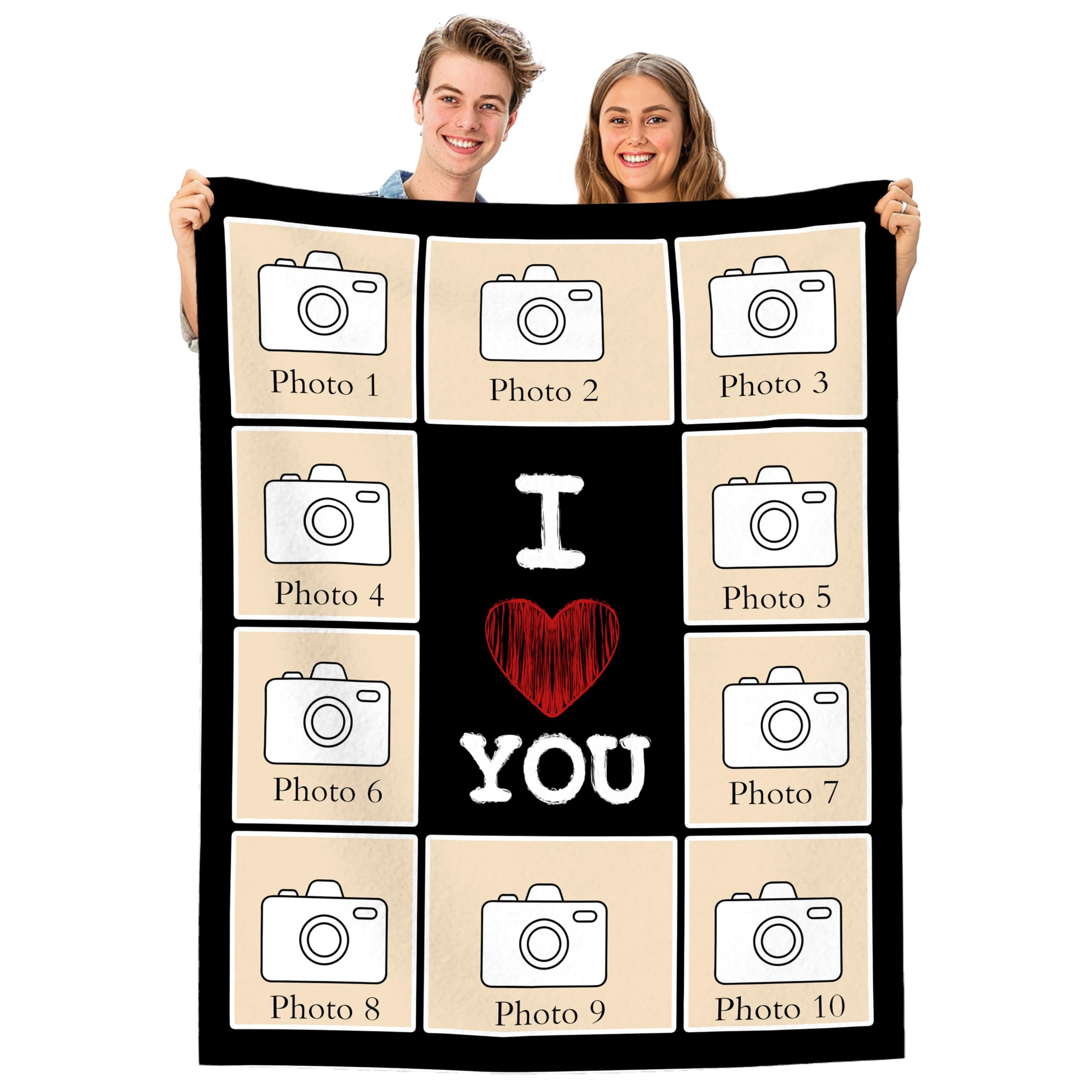 WarmHugs Custom Photo Blanket ，I Love You Personalized Picture Blankets for Husband Dad Grandpa， Anniversary Romantic Gifts for Family