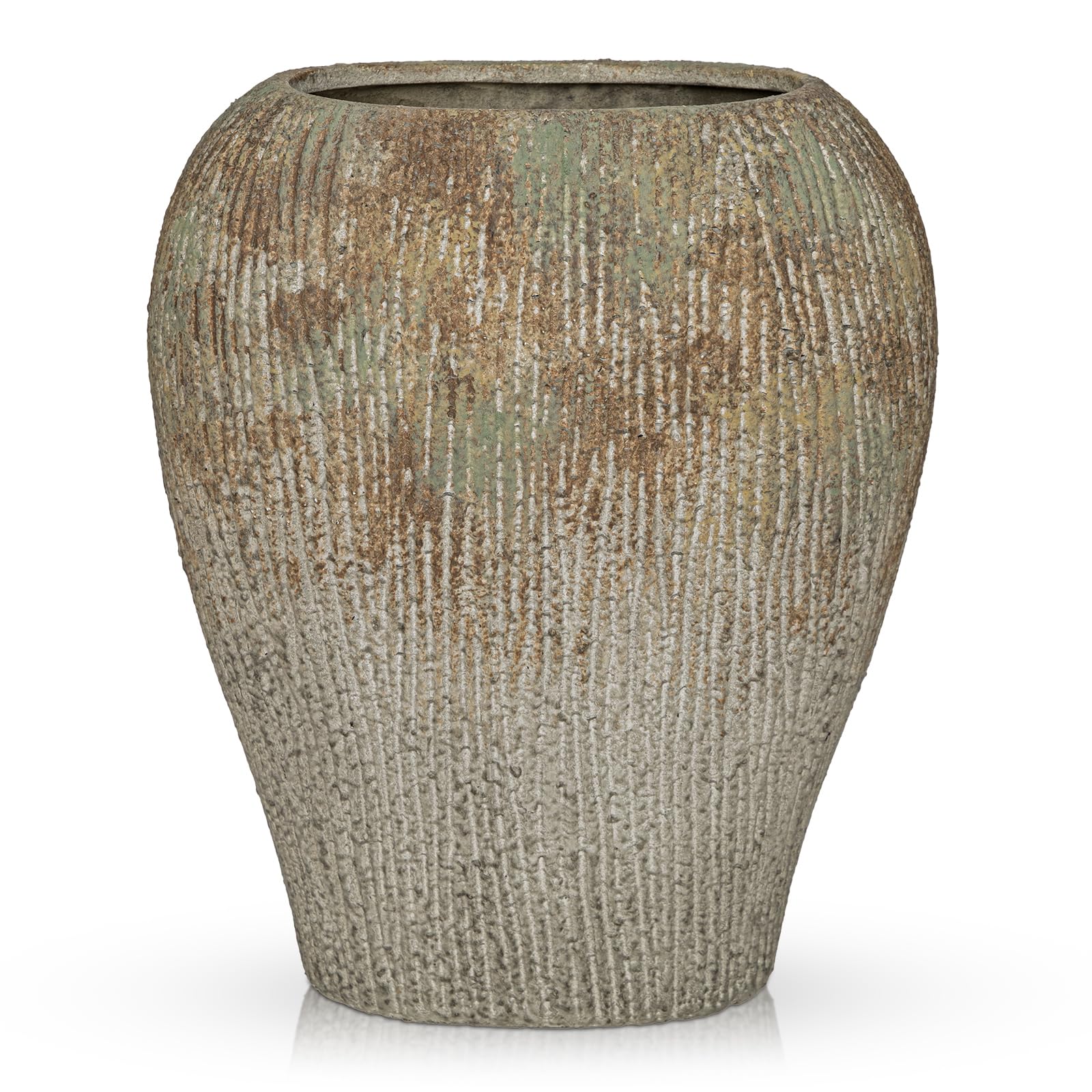 Briful Jarrón plano de cerámica delgado de 12.8 pulgadas para decoración del hogar, jarrón de flores gris musgo acanalado de 32 cm, jarrones decorativos estrechos que ahorran espacio para flores