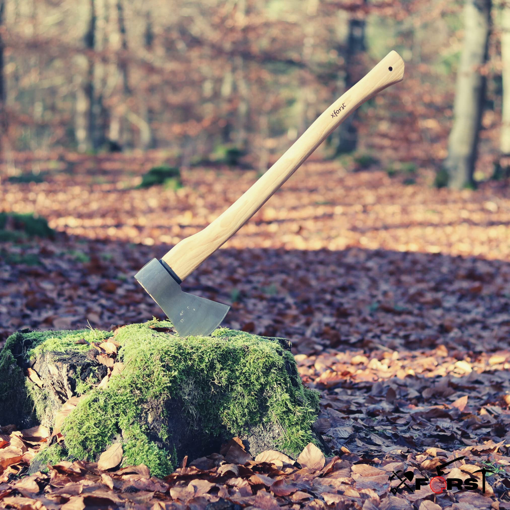 Xforst Hache forestière UW12 – Hache à fendre 70 cm en Acier Carbone avec Manche en Bois de Hickory + étui