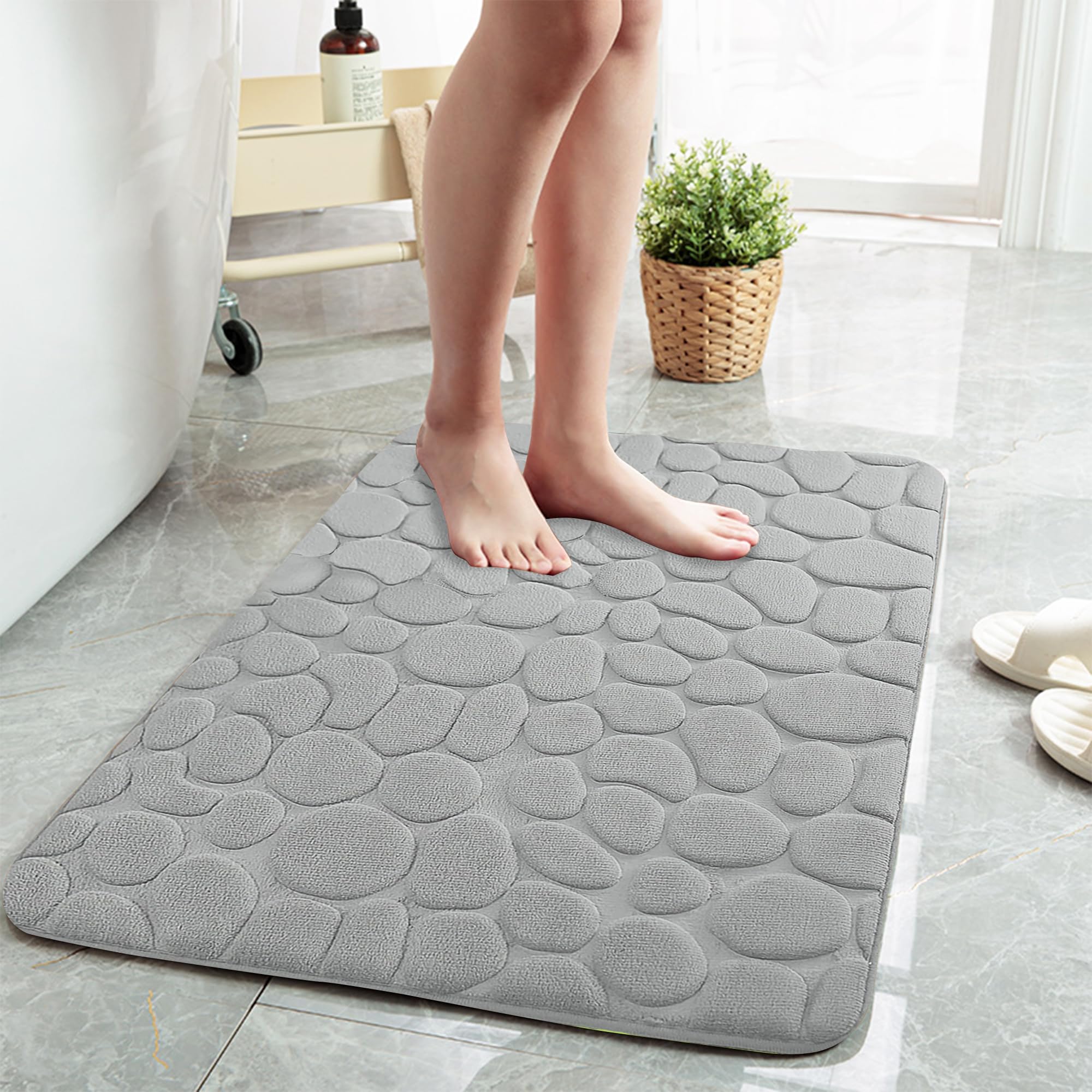 Tapis de bain gris clair 81x51 cm absorbant et lavable