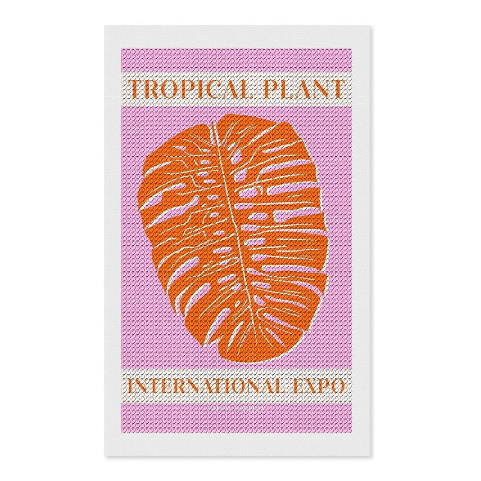 Junmoney Tropical Monstera Round Drill Diamond Painting 12"x20", for Women, Relaxing DIY Hobby, Bedroom Decor, Christmas Gift, Adhesive Canvas