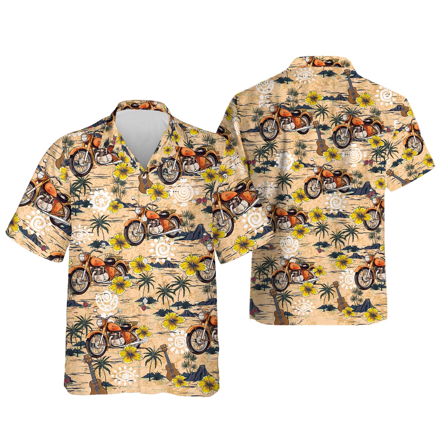 Motorcycle Hawaiian Shirt for Men - Women Tropical Motorbike Button Down Mens Hawaiian Shirts Short Sleeve Series 413 Size 4XL