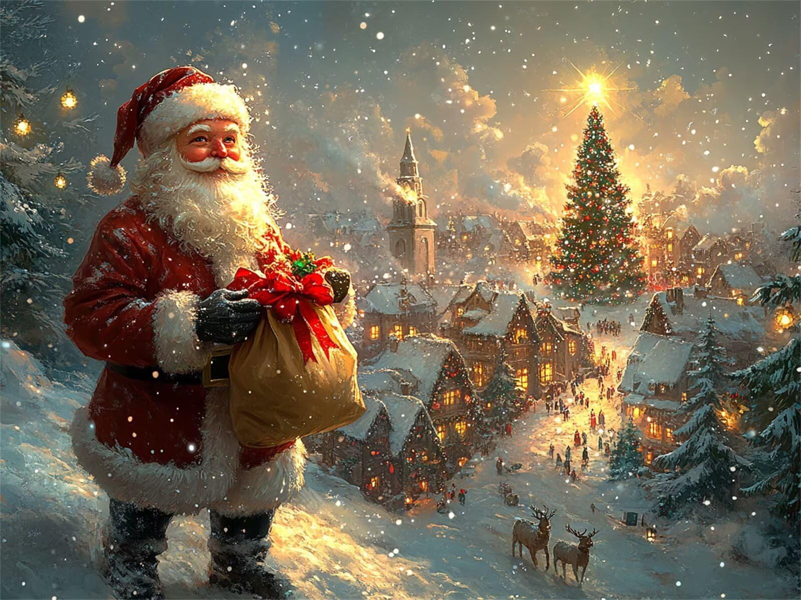 Diamentowy obraz Święty Mikołaj 5D, obraz do malowania diamentami, 60 x 90 cm, drzewo, zestaw do samodzielnego wykonania, dla dorosłych, z akcesoriami do tworzenia mozaik, malowanie według numerów