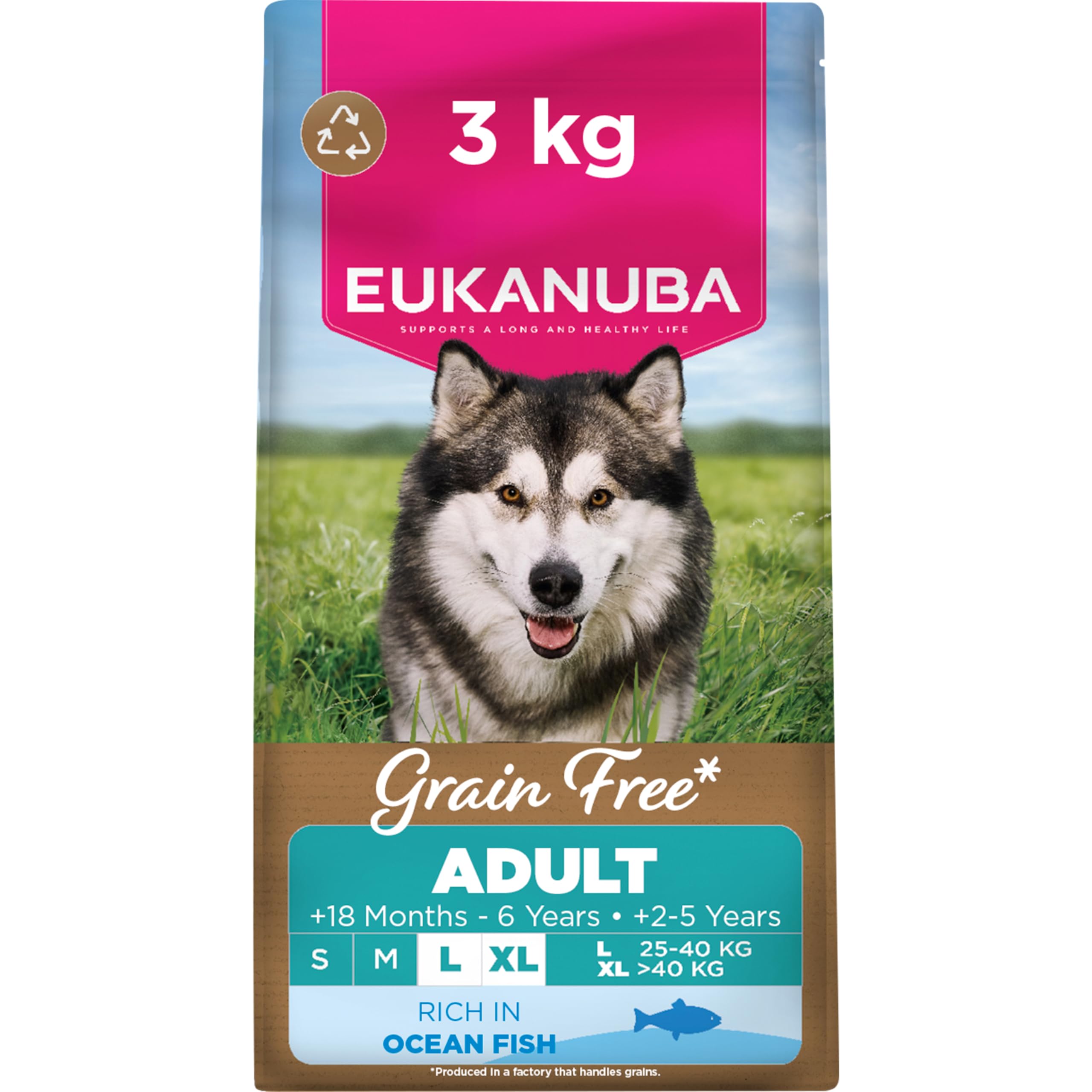 Eukanuba Grain Free Ocean Fish - Complete Dry Dog Food - For Adult Large & Giant Breed Dogs 3KG