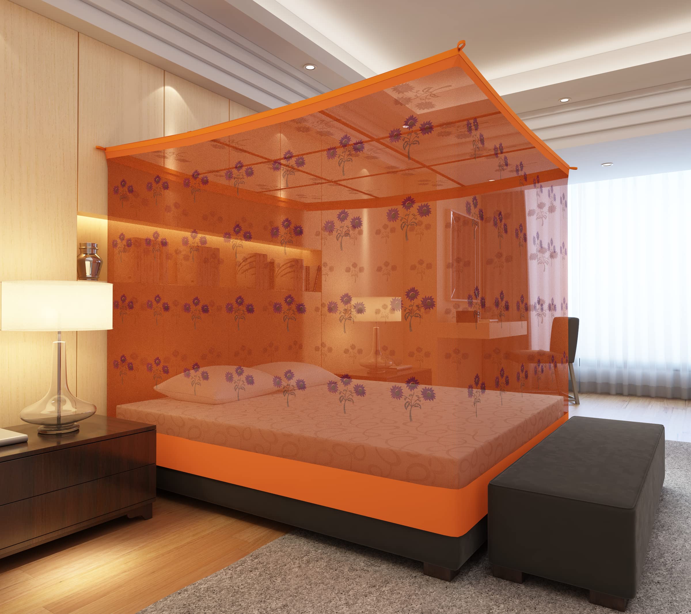 Kolar Single Bed Mosquito Net, Flower Print Premium 6 Feet x 4 Feet Machardani (Single Bed, Peach, Orange) (B0BRKXWV2B) Amazon Price History, Amazon Price Tracker