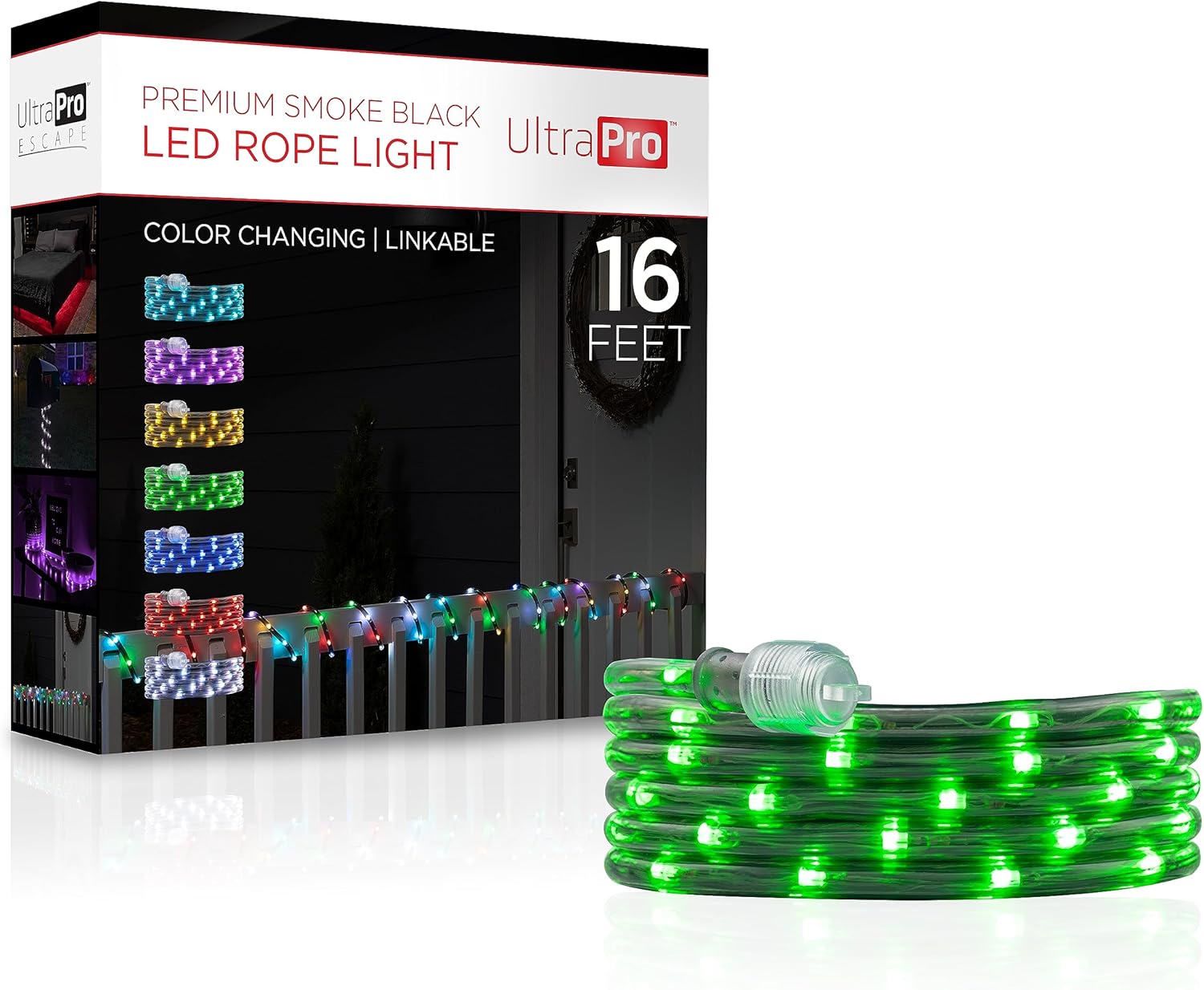 UltraPro LED Rope Lights, 16ft Premium Smoke Black Rope, Color Changing Light, RGB, Indoor/Outdoor, Discreet, Elegant, Flexible, Linkable, Durable, Rope Lights Outdoor, 63243 16ft Color Changing Light
