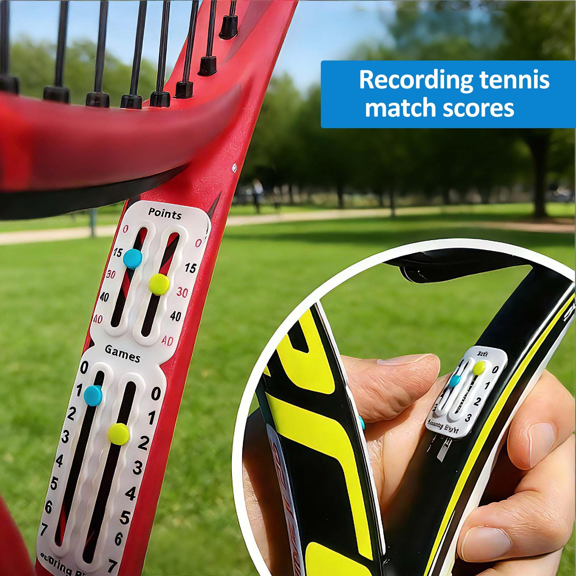 2 Ensembles Marqueur de Raquette de Tennis Portable Record de Tennis Score avec Bandes adhésives Compteur de Scores de Tennis pour Noter Les Points, Les Jeux et Les Sets