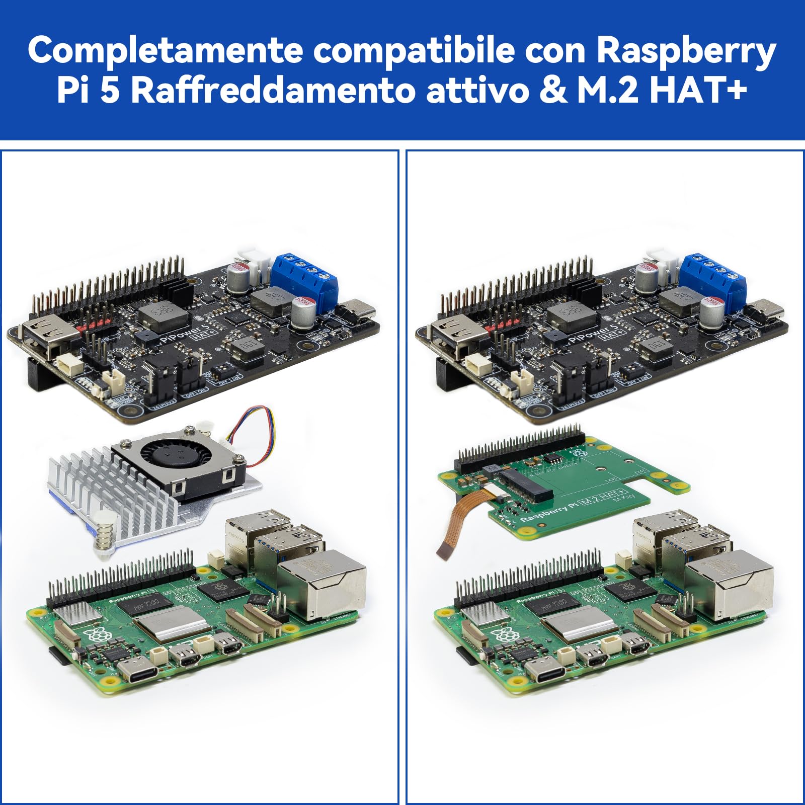SunFounder PiPower 5 Alimentatore UPS HAT 5V/5A per Raspberry Pi 5/4B/3B+/Zero 2 W/Arduino/Pironman 5/Max/Mini, batteria ricaricabile, spegnimento sicuro, dashboard intelligente