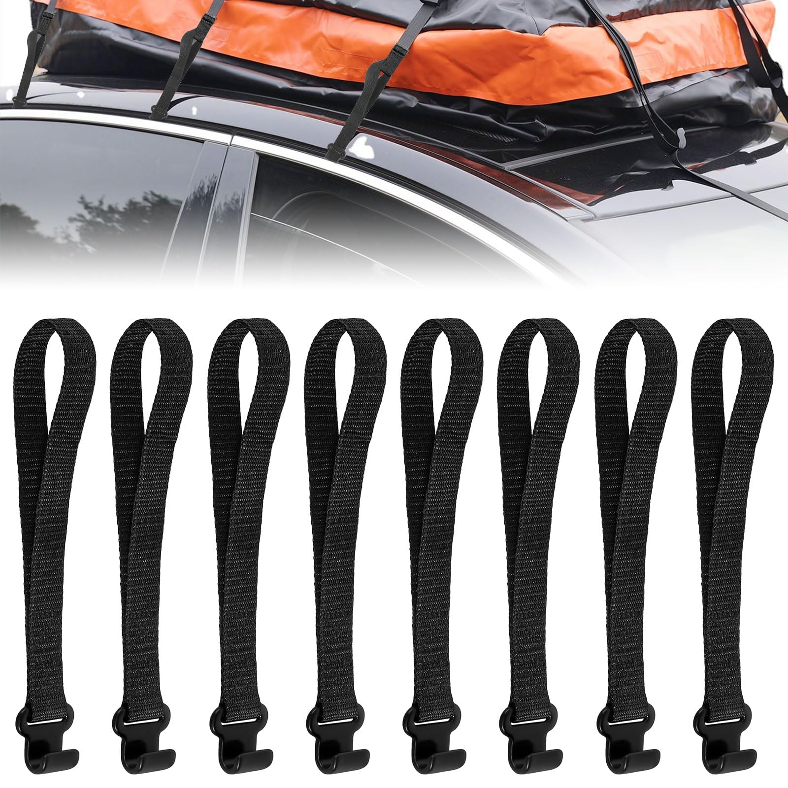 8 Pcs Rooftop Cargo Tie Down Hook Straps - Metal Hook Roof Rack Straps for Car Top Luggage