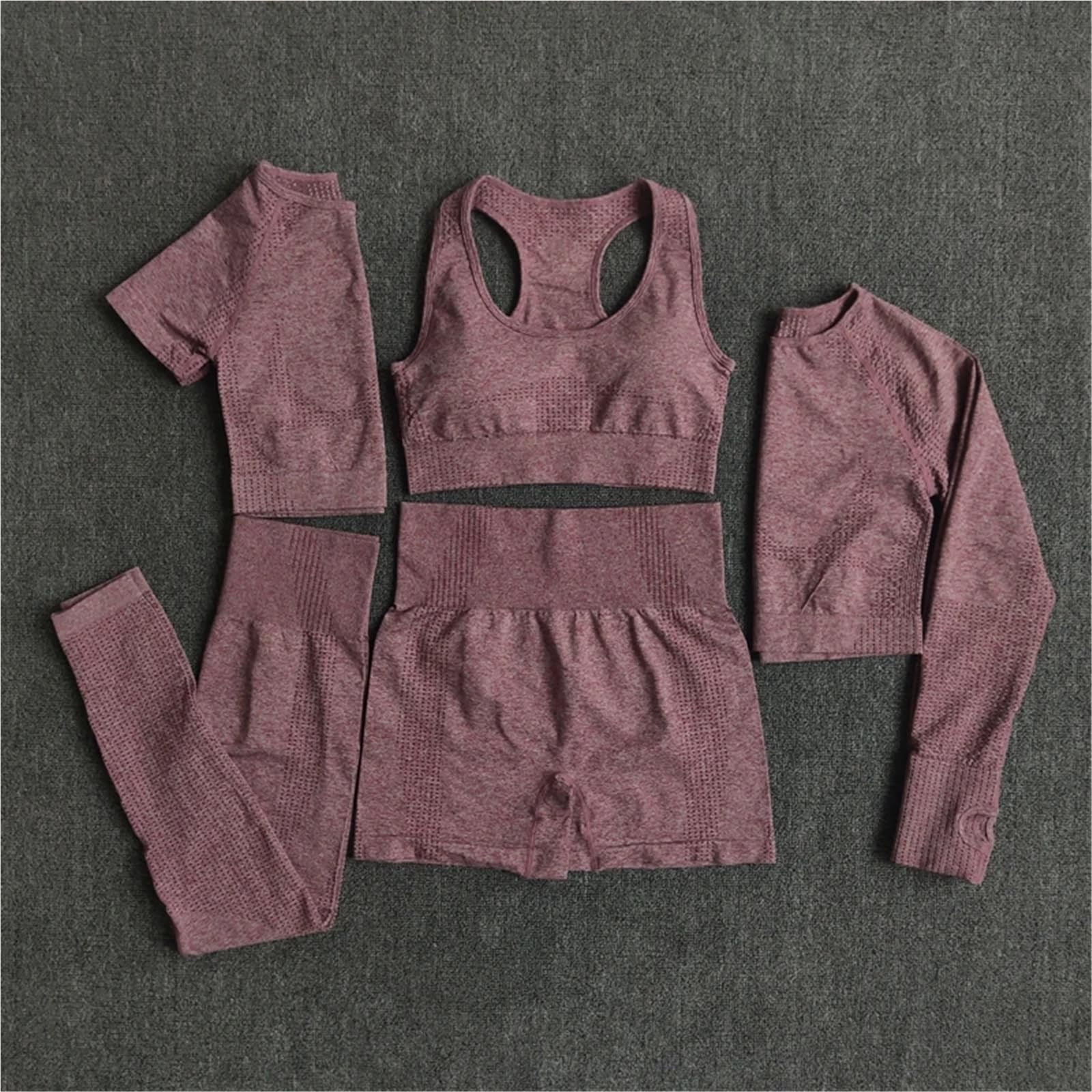 Conjunto de Yoga sin Costuras for Mujer, Ropa Deportiva Entrenamiento, Gimnasio, Top Corto Manga Larga, Mallas Cintura Alta, Trajes Deportivos, 2/3/5 Uds