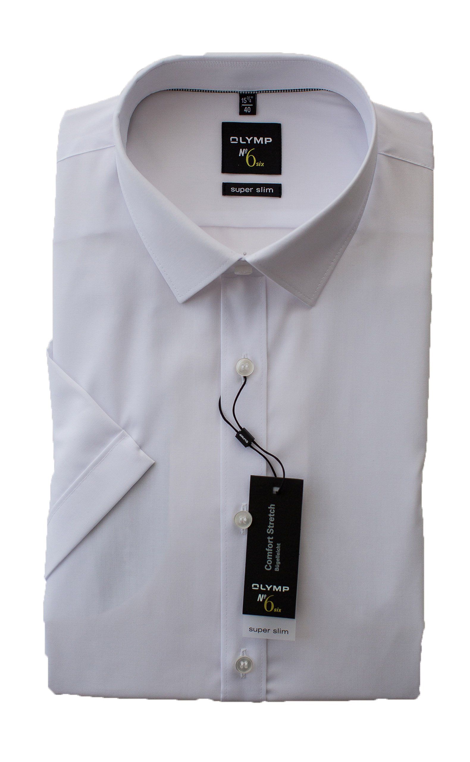 OLYMP Hemd Herren, Halbarm, Weiß, No. 6 Six Super Slim, Bügelleicht, Comfort Stretch, Urban Kent Kragen, Kurzarm 1/2