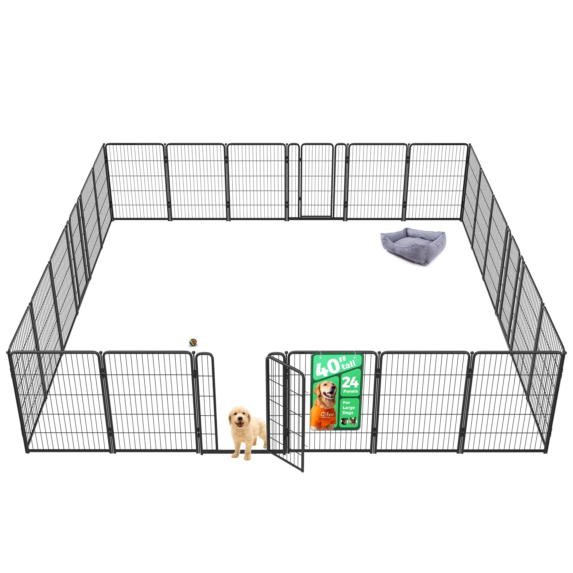 FXW Homeplus Unleashed Indoor Dog Playpen - Stress-Free and Safe Play, Heavy Duty 40 Inch 24 Panels Dog Pen for Medium and Large Dogs, Black│Patented