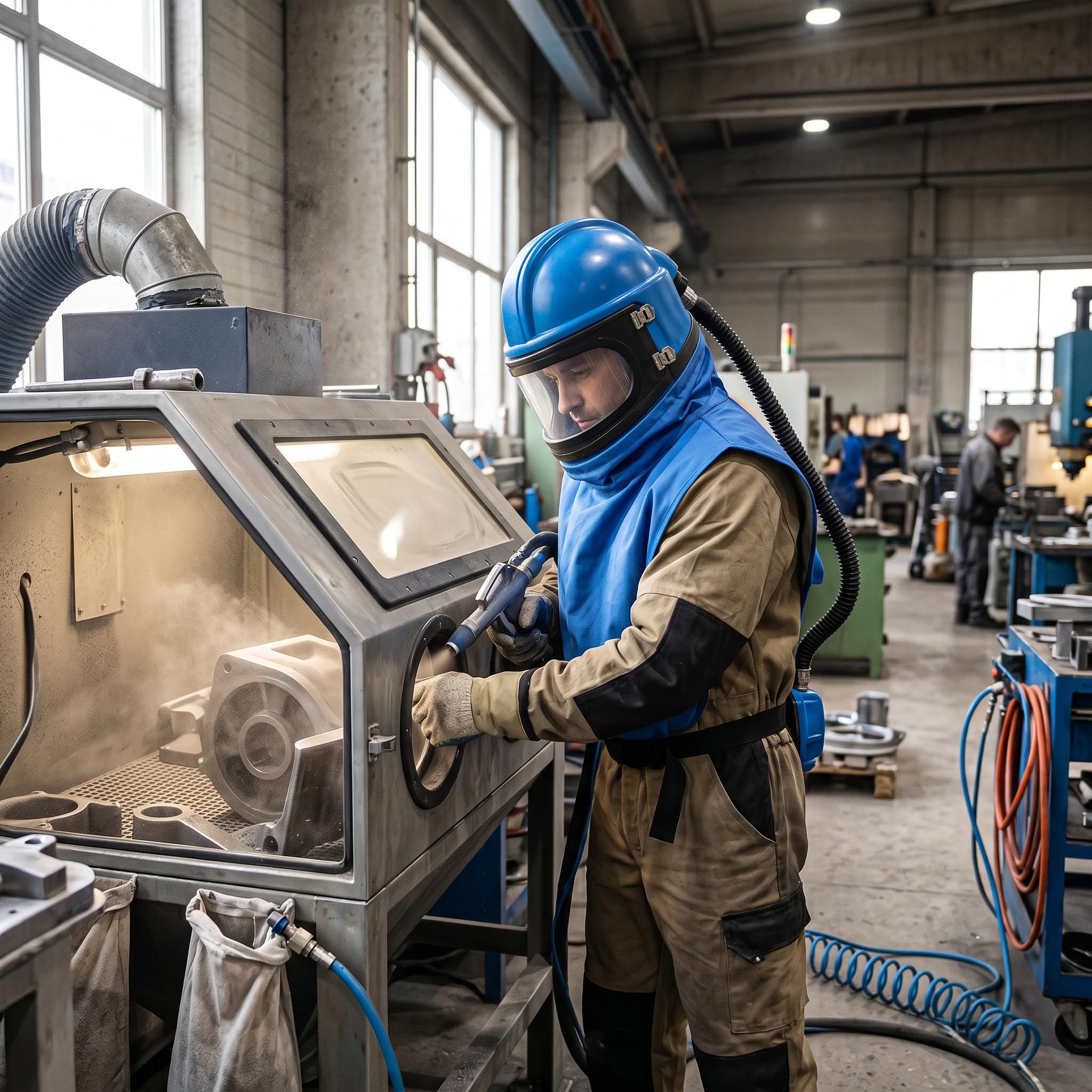 Casque de Sablage, Alimentation en Air Sûr avec Température pour Pulvérisation, Coupe, Concassage de Peinture
