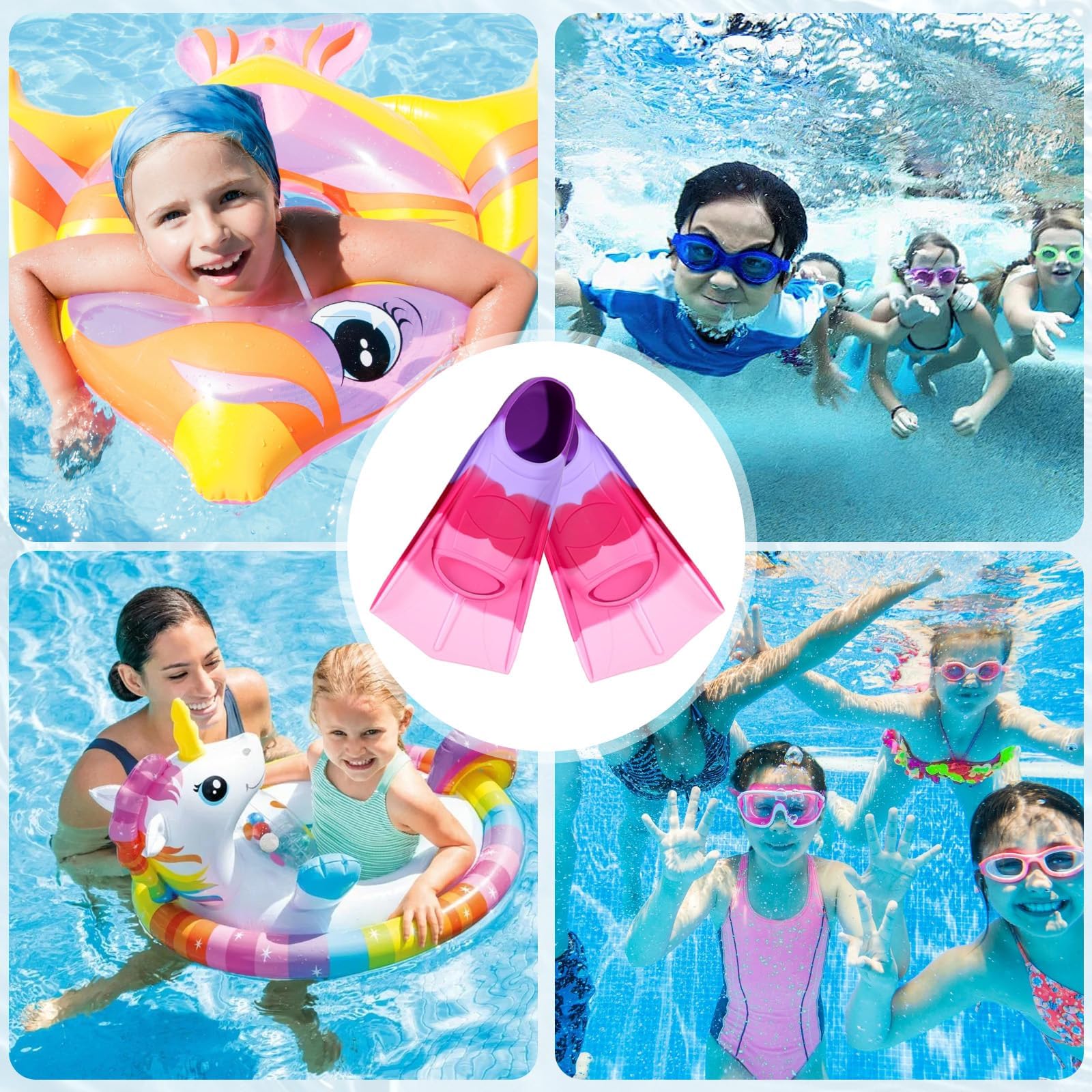 Pinne da Nuoto per Bambini,Pinne Corte in Silicone, Unisex Comode Pinne da Allenamento, Pinne Corte da Snorkeling e Allenamento per Bambini e Adulti (Viola, XS)