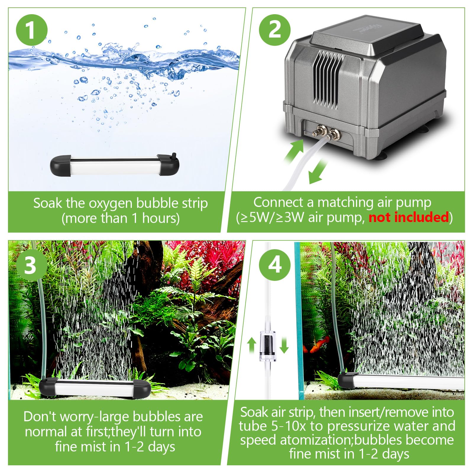 hygger Aquarium Bubbler Bar, Nano Fine Bubble Dual Flow für Aquarien, 89,9 cm