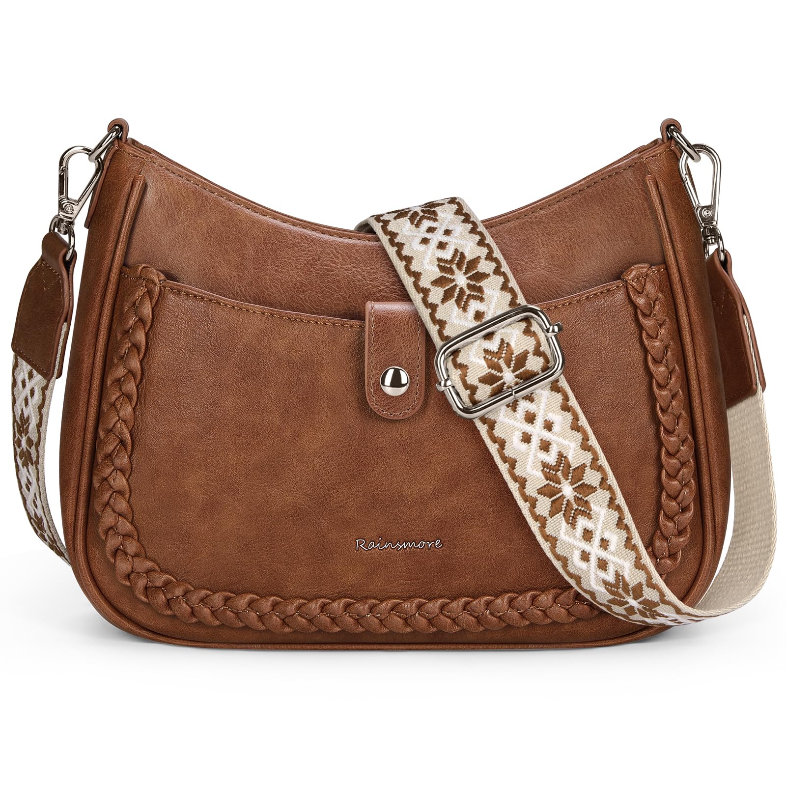 RAINSMORE Umhängetasche Damen Mittelgroß, Handtasche Damen Umhängetasche PU Leder Crossbody Bag Schultertasche mit Breiten Schultergurten