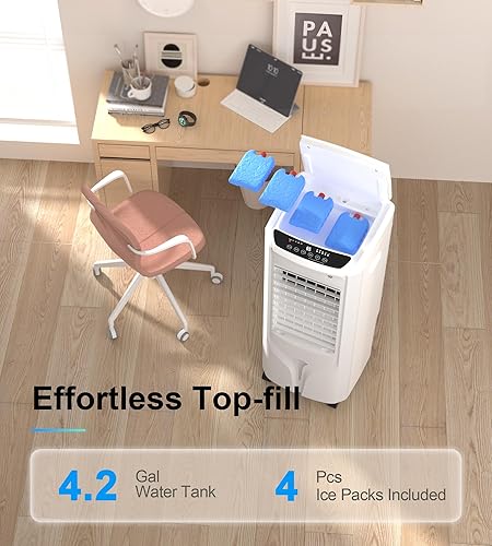 Miniatura 4 de Mountman Enfriador de pantano, enfriador de aire evaporativo con control remoto, tanque de agua de 4.2 galones, oscilación ancha, temporizador de 12