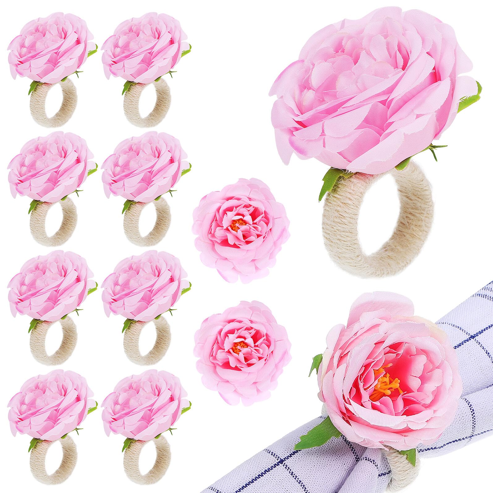 Ipetboom Set di 12 Anelli Portatovaglioli a Fiore in Plastica e Tessuto per Decorazione da Tavola Romantica e Elegante per Feste e Pranzi