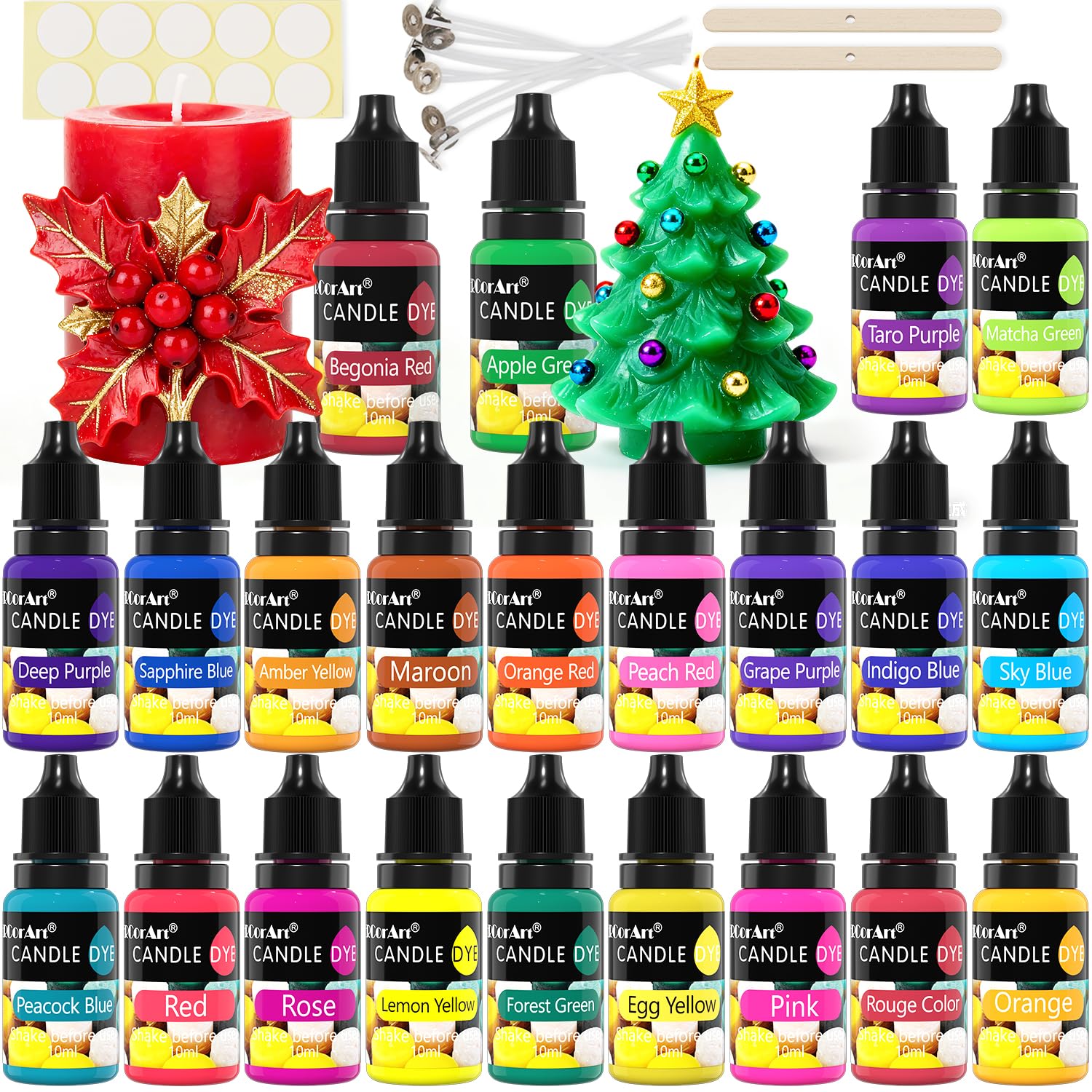 Colorante Liquido Candela - 22 Colori Colorante Cera Gomito a base di olio per la Fabbricazione di Candele, Kit Pigmento Candela Concentrata per Cera di soia, Cera d'api, Cera Gel
