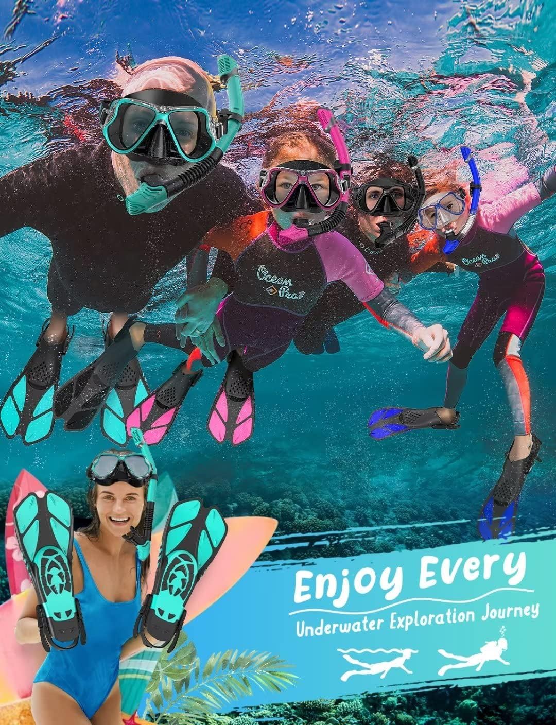 Inllex Mask Fin Snorkel Set, Snorkeling Gear for Adults with Panoramic View Mask, Dry Top Snorkel, Adjustable Swim Fins and Travel Bag, Man Woman Snorkel Gear for Swimming Snorkeling Diving 4