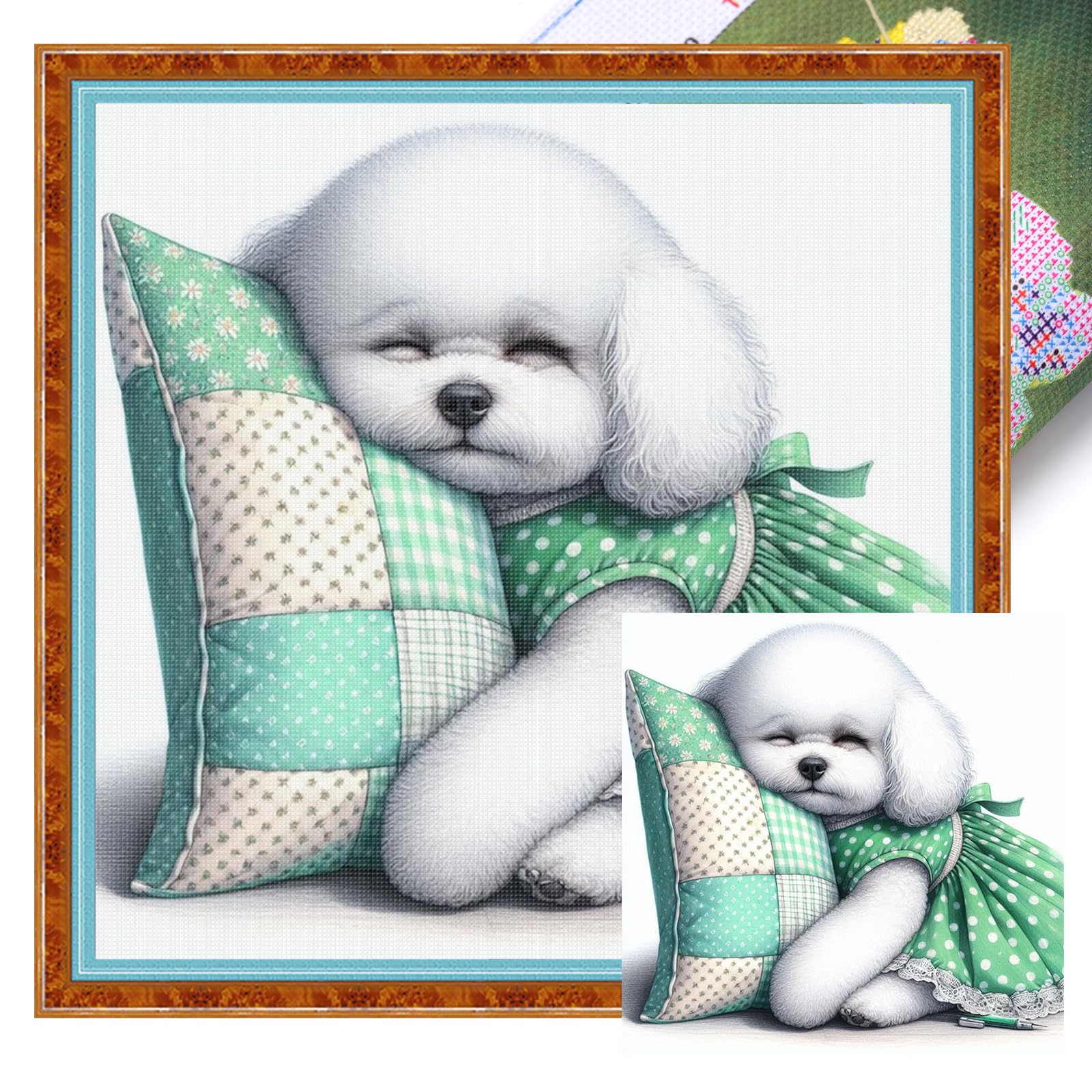 Poetrydraw Poodle Full 11Ct Diy Stamped Cross Stitch Kits 40X40cm For Adults Home Decor (Poodle)