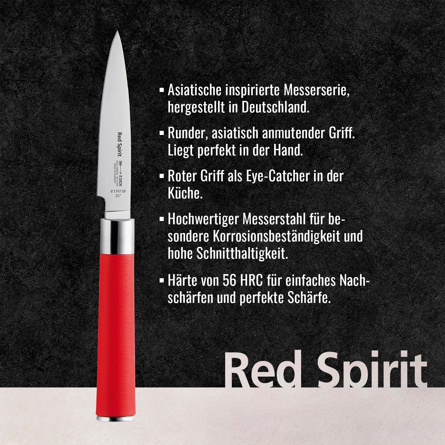 F. Dick Officemesser, Red Spirit (Messer mit Klinge 9 cm, X55CrMo14 Stahl, nichtrostend, 56° HRC) 8174709