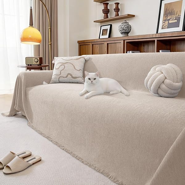 Ystyle Telo Copridivano 3 Posti, 180x340 CM, Copridivano Antiscivolo e Antigraffio, Copritutto per Divano Universale Quattro Stagioni, Gran Foulard per Divano Lavabile, Cachi - 1