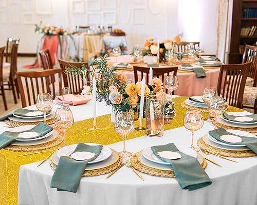 Miniatura 4 de Mantel redondo de plástico de 84 pulgadas, desechable, para Navidad, boda, cumpleaños, decoración de jubilación (blanco, dorado)