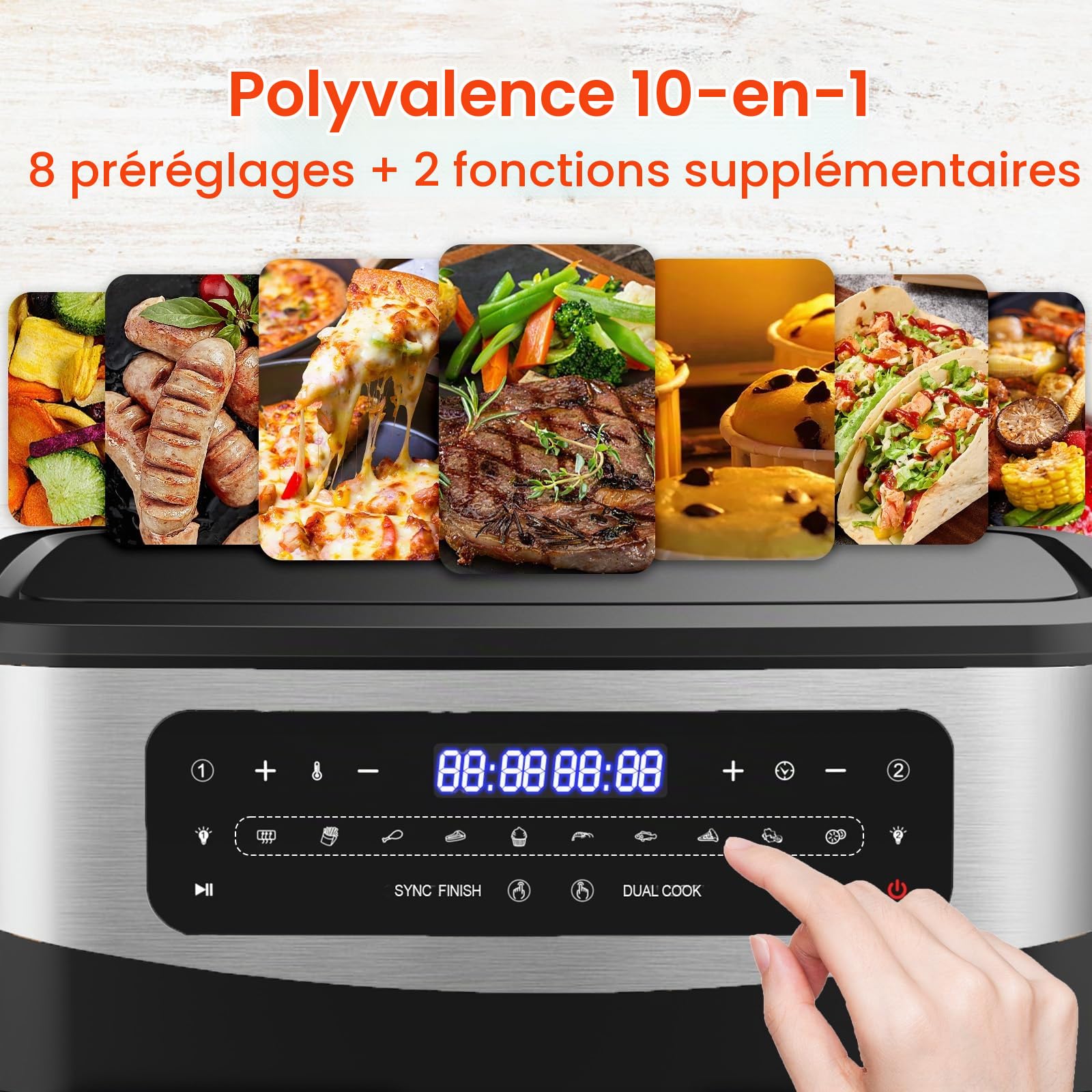 Air Fryer Dual Zone 12L - 2600W Friteuse à air chaud XXL avec séparateur amovible, double compartiment, 10 programmes, 2 fenêtres, 50–200°C, accessoires complets, recettes