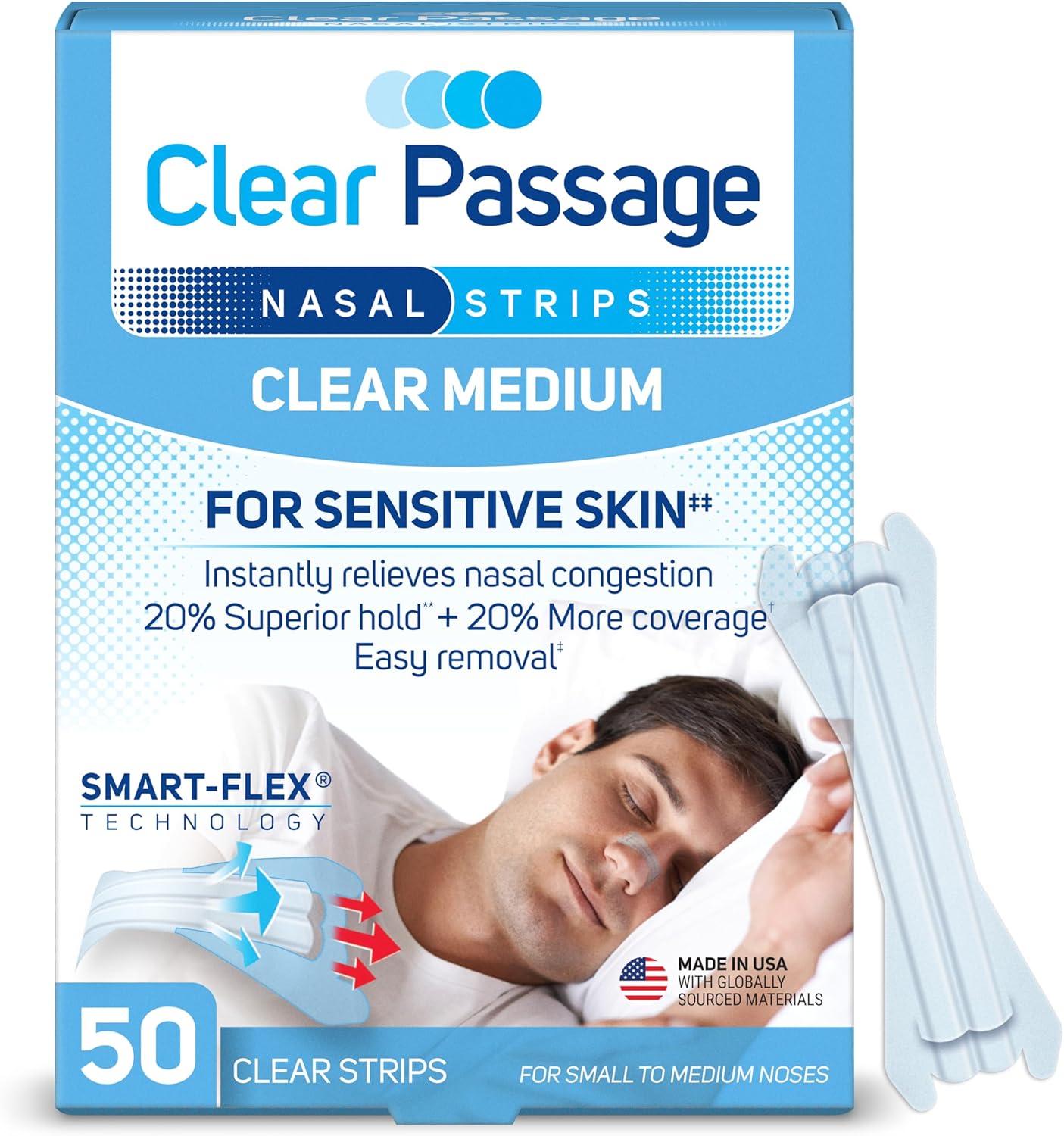 Nasal Strips Medium, Clear, 50 ct | Works Instantly to Improve Sleep, Reduce Snoring, & Relieve Nasal Congestion Due to Colds & Allergies Nasal Strips Medium, Clear, 50 ct | Works Instantly to Improve Sleep, Reduce Snoring, & Relieve Nasal Congestion Due to Colds & Allergies