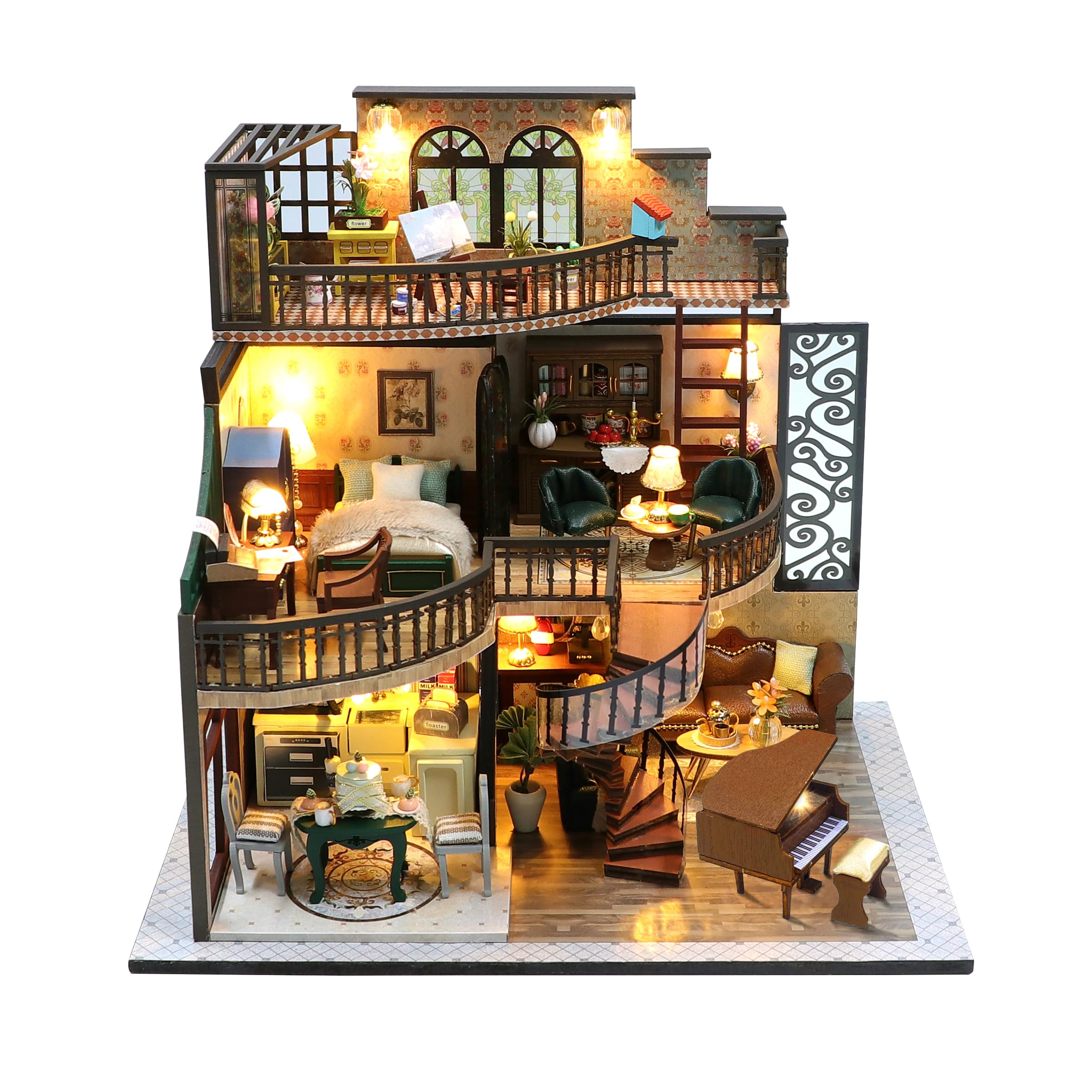 Crafts&Co® DIY Casa en Miniatura con Muebles | Adulto DIY Casa de Muñecas | Modelo de Casa de Madera con Luz | 1:18 | Villa de Ensueño