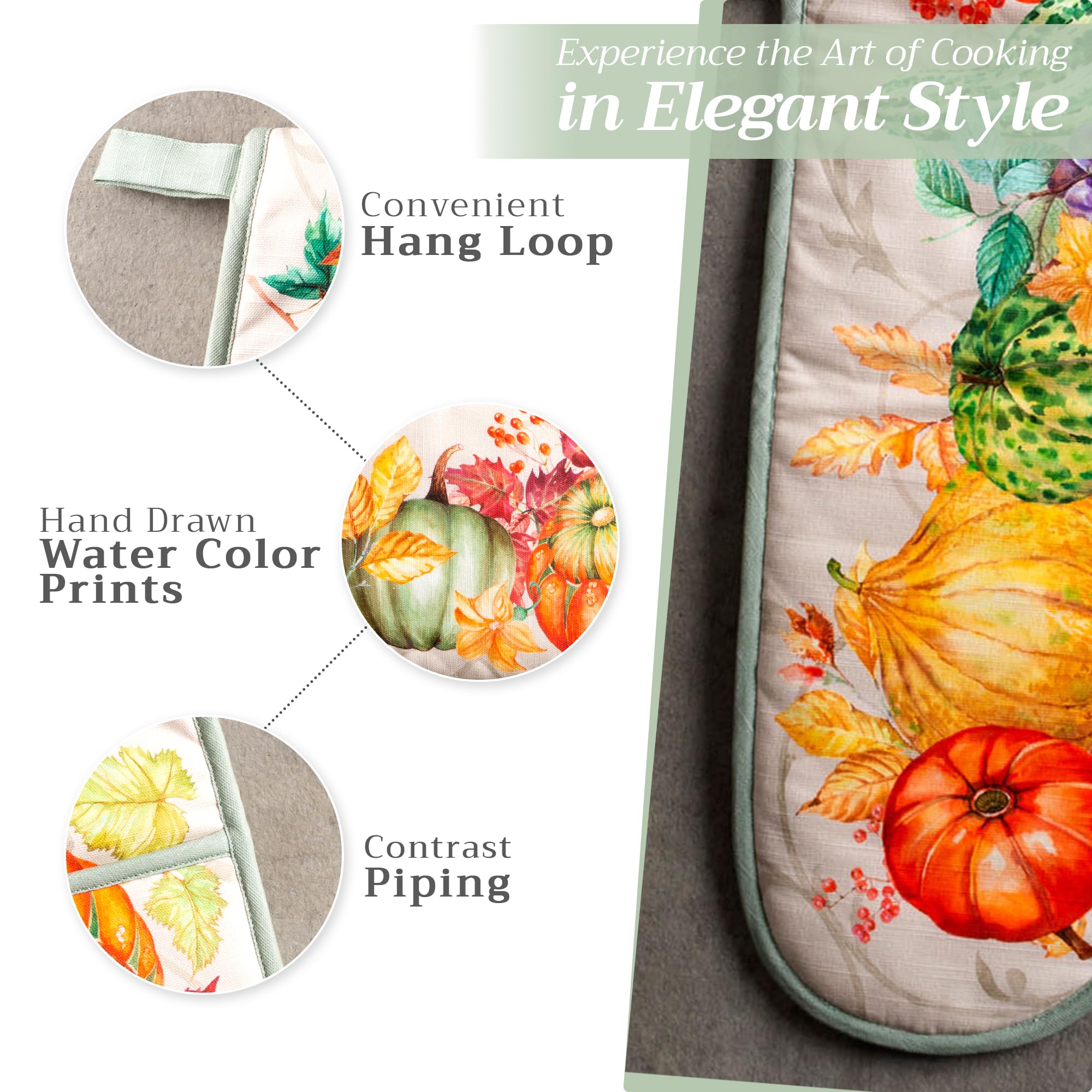 Maison d' Hermine Doppel-Kochhandschuhe, 100 % Baumwolle, Doppel-Ofenhandschuh, 17.8x88.9 cm, mit Aufhängeschlaufe, hitzebeständig, BBQ, Grillen und Mikrowelle, Lumina – Thanksgiving/Weihnachten