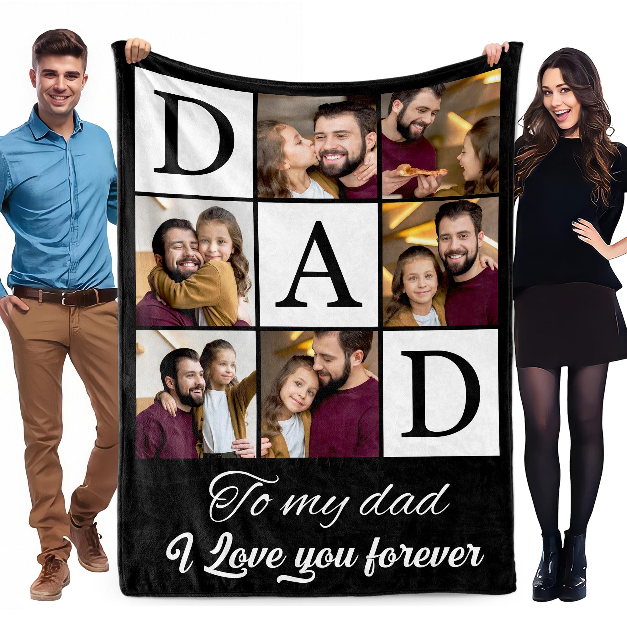 Personalised Christmas Ideas Gifts for Dad from Daughter Son, Personalised Photo Blanket for Adult, Customised Blanket with Picture Text, Custom Blanekt, Fathers Day, Birthday Presents for Daddy Men โ image 1