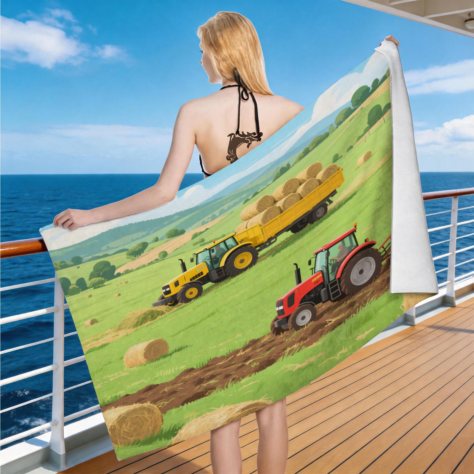 Hongduo Microfiber Quick Dry Beach Towel Agricultural Machinery, 3D Rural Landscape Beach Towels Absorbent Fast Drying Bath Towels, Travel Camping Gym Swimming Bathroom (80x160cm)