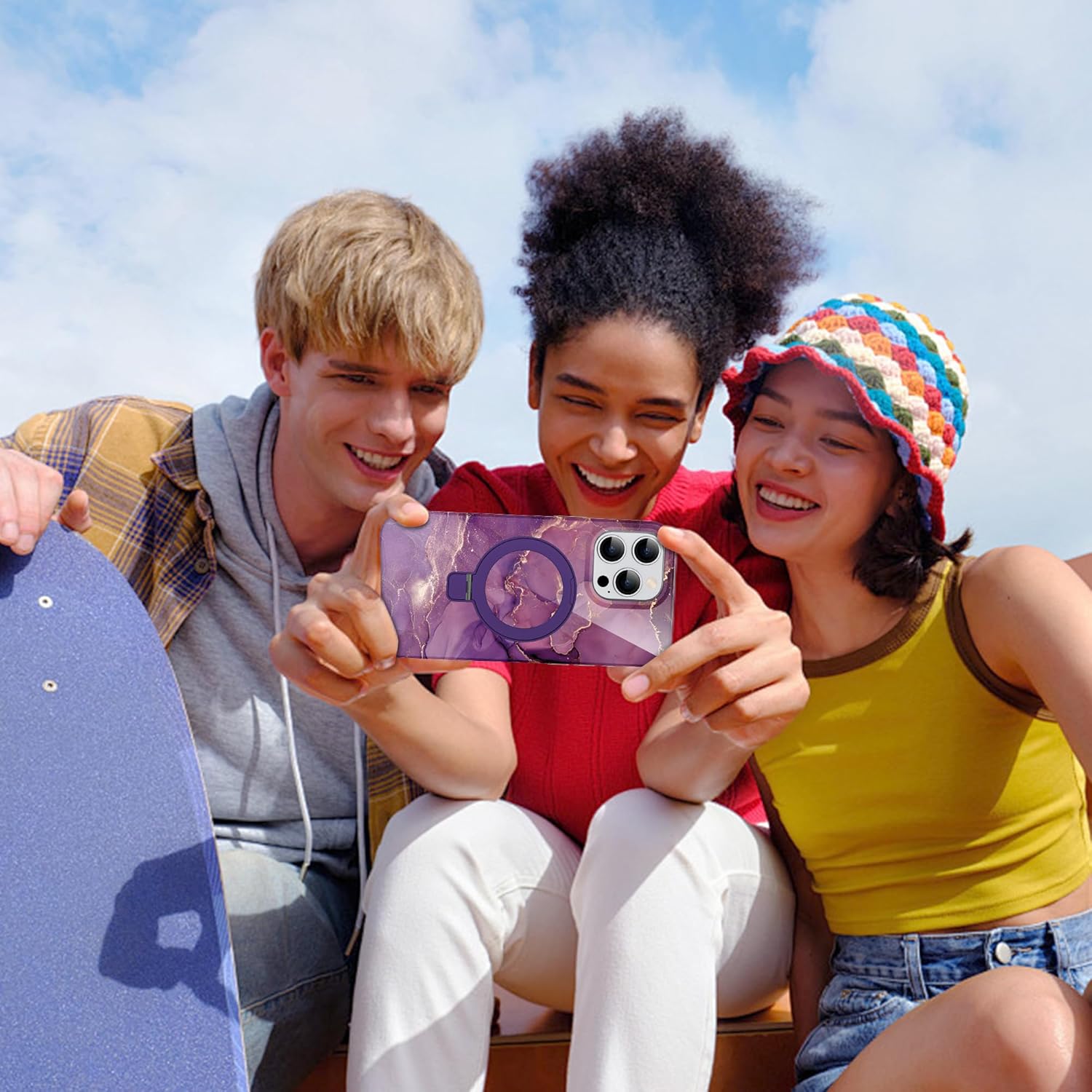 Compatible with iPhone 15 Pro Case Marble Pattern with Magnetic Ring Stand [Compatible with Mag-Safe] TPU Protective Phone Case for iPhone 15 Pro 6.1" for Women, Marble Purple - Image 7