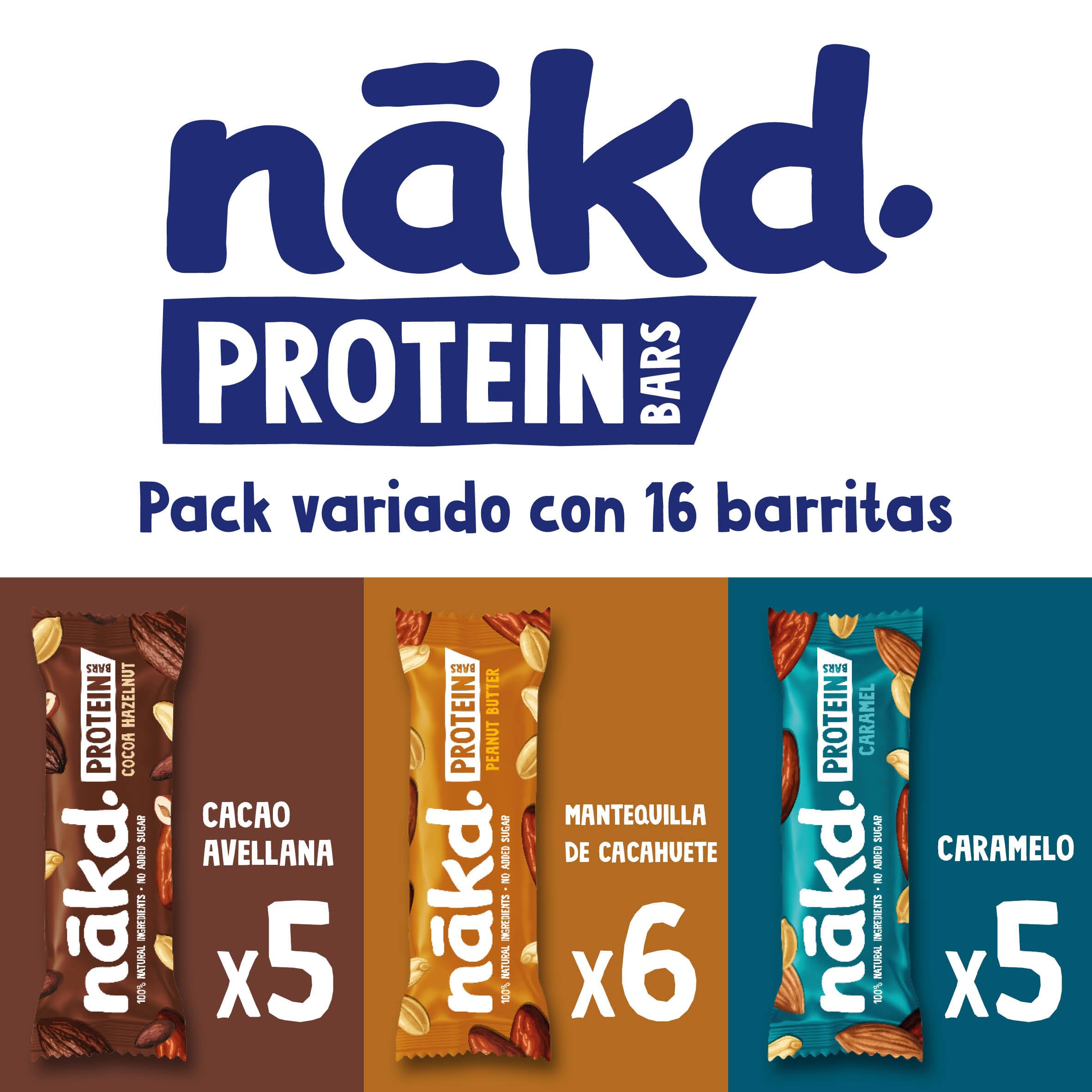 Nākd. Protein Pack Multisabores Barritas Proteícas 7g Proteína Vegetal 100% Natural Sin Azúcar Vegano 16x45g 720g