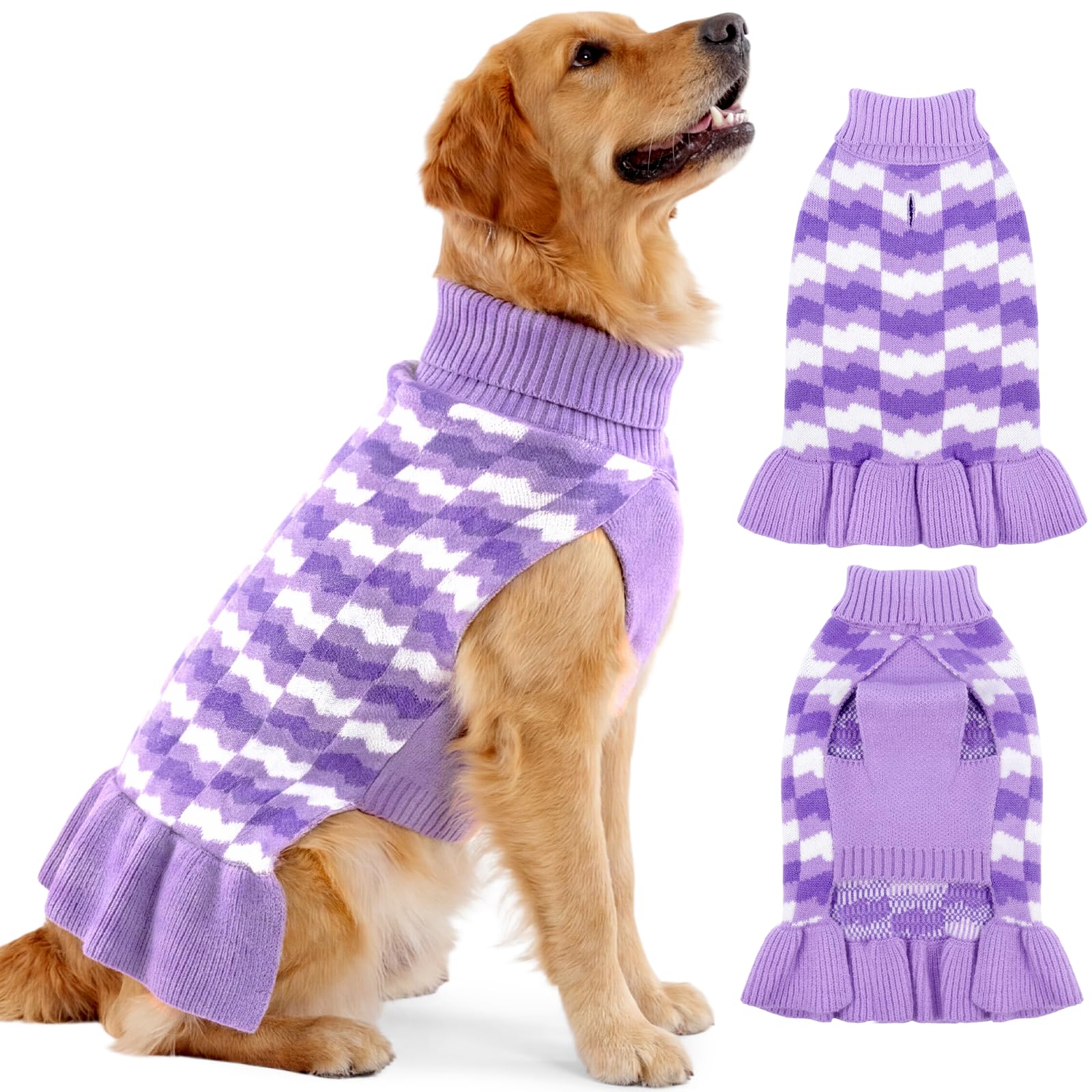Hundepullover für große Hunde und Mädchen, Hundepullover mit Loch für die Leine, dicker Rollkragen-Strick für Hündinnen, warmes Herbst-Winterkleid für kaltes Wetter, Thanksgiving, Weihnachten