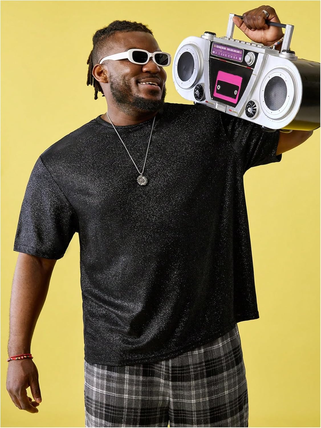 WDIRARA Men's Plus Size Giltter Round Neck T Shirt Short Sleeve Sparkly Party Tee Tops - Image 6