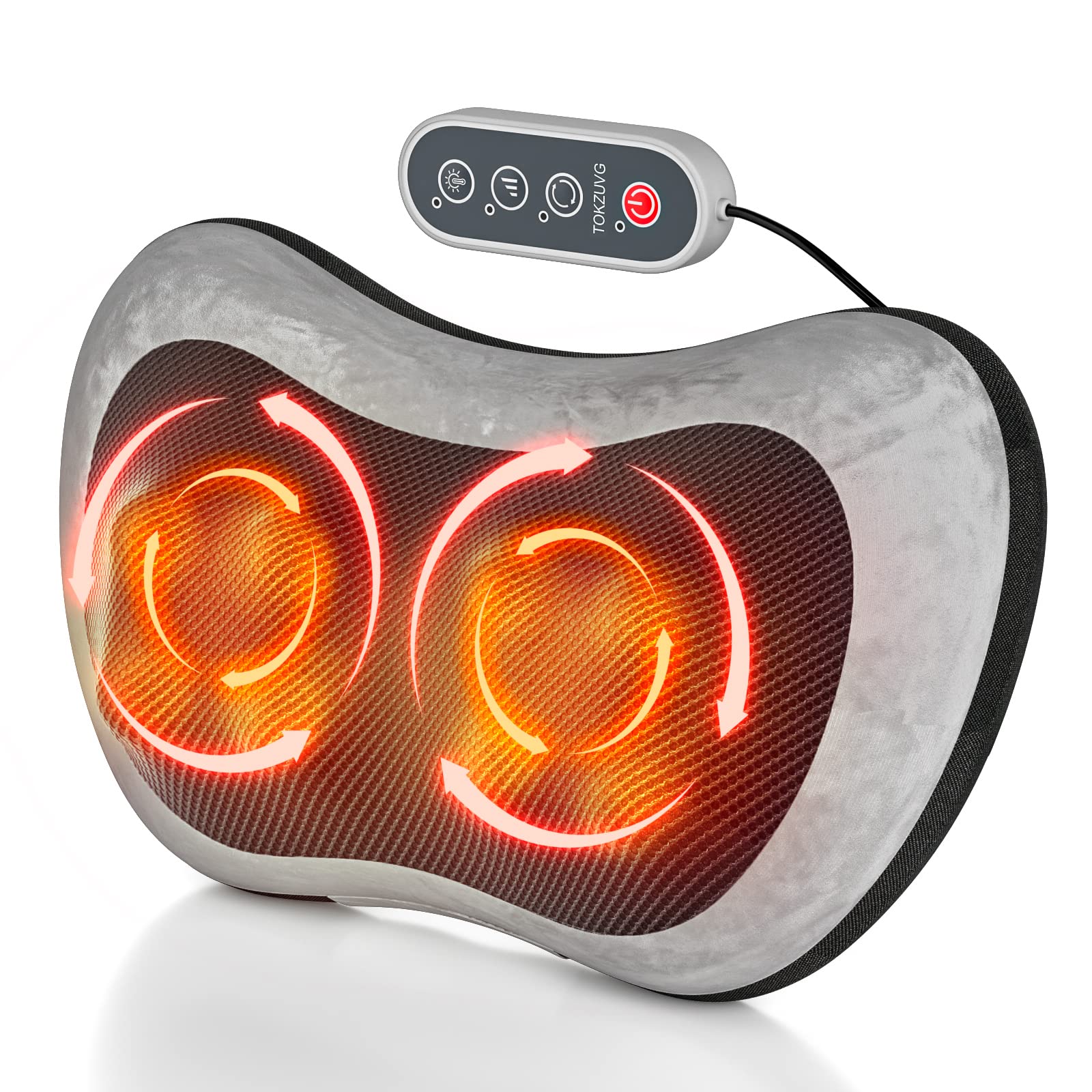 TOKZUVG Shiatsu Back Neck Massager Massage Pillow with Remote Control Heat 8 Deep Tissue Kneading Nodes 3 Speeds 2 Directions Shoulder Muscle Relaxation Pain Relief