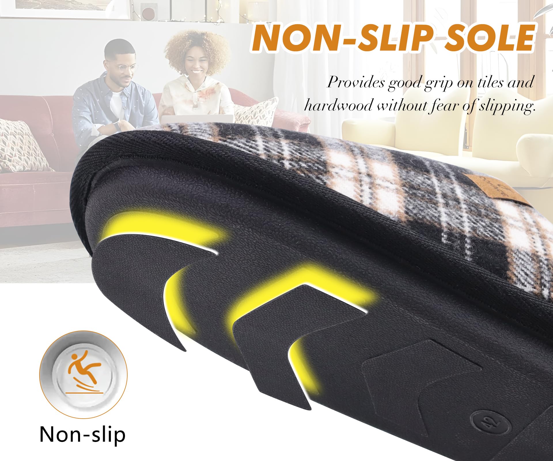 COFACE Pantofole da Uomo Invernali Plaid, Comoda Memory Foam Calde Scarpe da Casa in Lana con Suola Antiscivolo 40-49