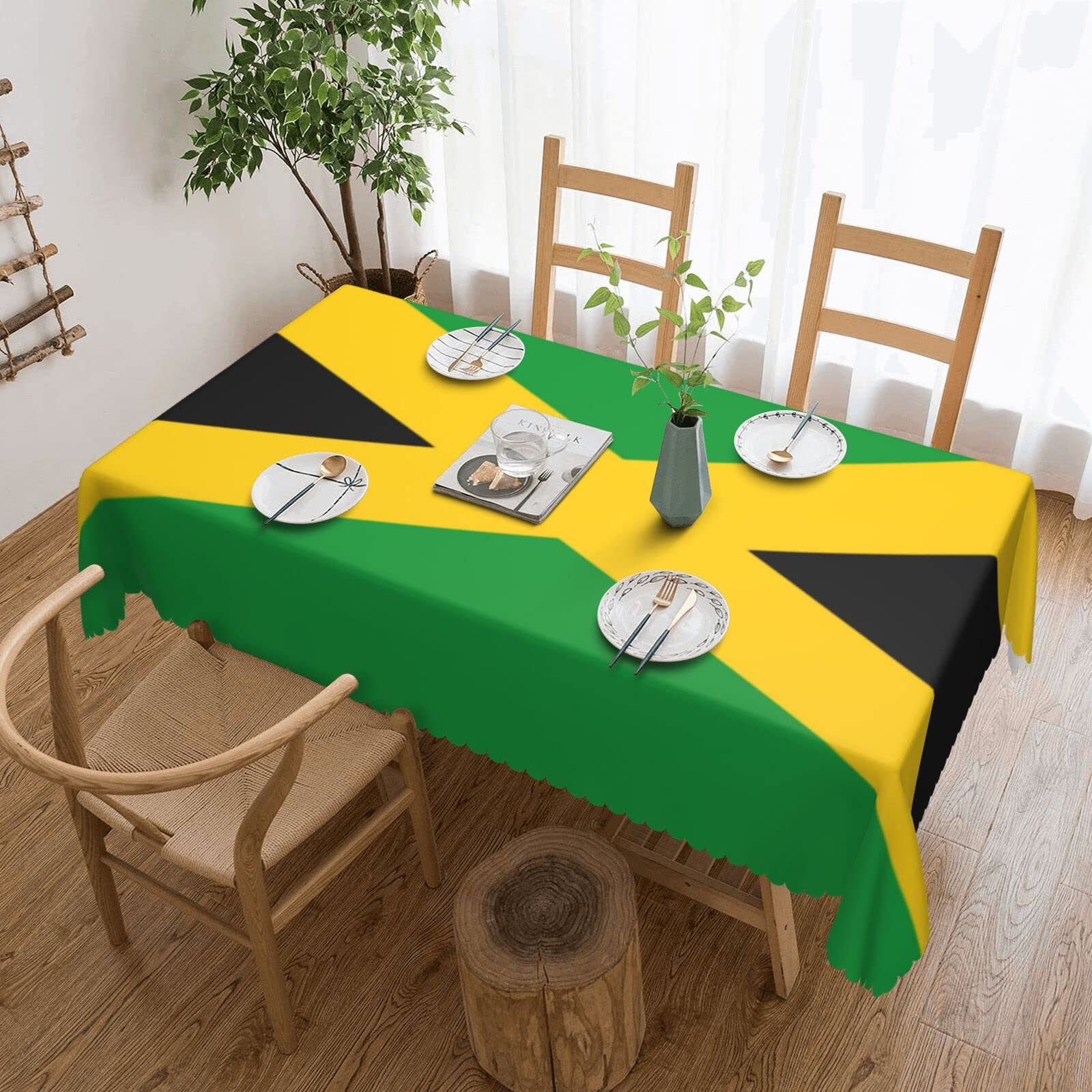 AABSTBFM Lace Rectangular Tablecloth 183x137 Cm - Jamaica Flag Printed Washable Table Cloth Waterproof Wrinkle Free Table Decoration Table Cover