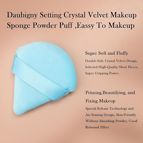 Miniatura 6 de Powder Puff Daubigny - 6 esponjas de maquillaje para la cara, suaves triangulares para polvo suelto, polvo mineral, polvo corporal, terciopelo, base