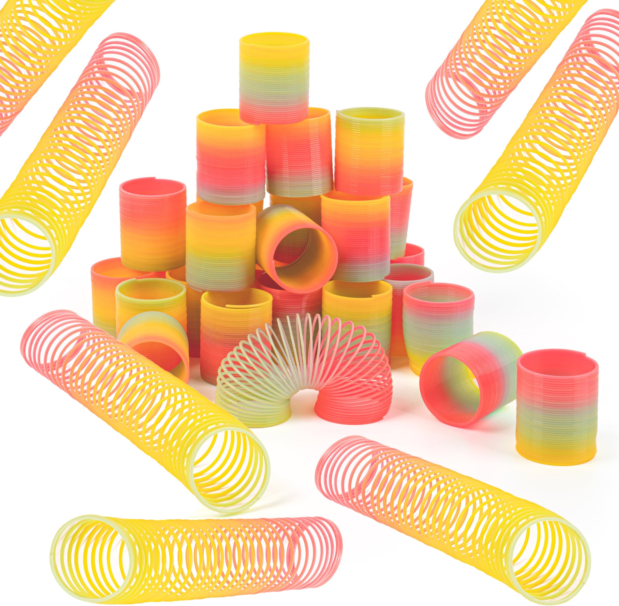 Magic Rainbow Springs for Kids - 32 Piece, Mini Plastic Slinky Toys for Kids | Rainbow Slinky Toys for Kids | Plastic Magic Coil Spring Toys | Small Plastic Slinkies Party Favors