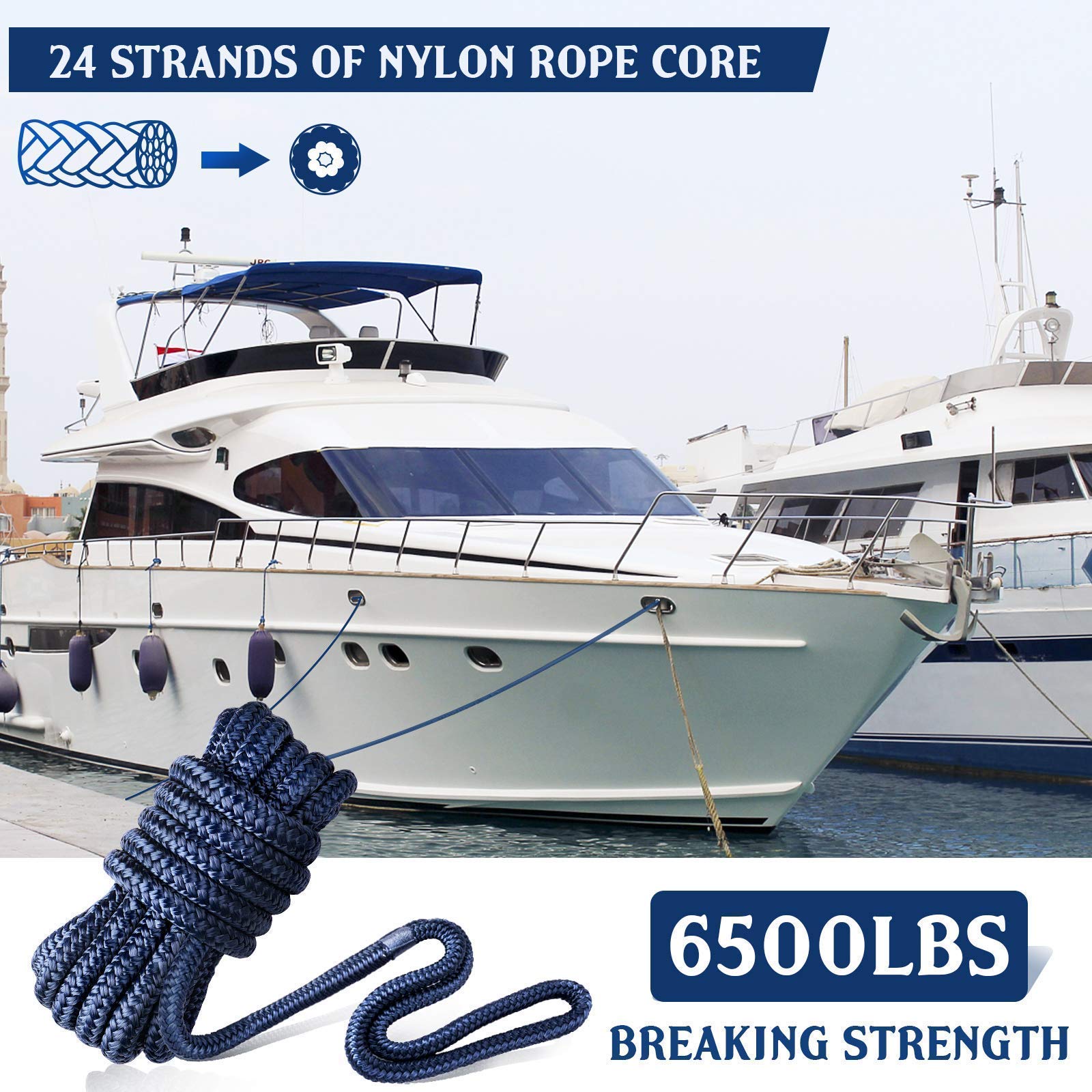 Buy GREENEVER Dock Lines&Ropes Boat Accessories3PC 1/2inX15 Ropes for